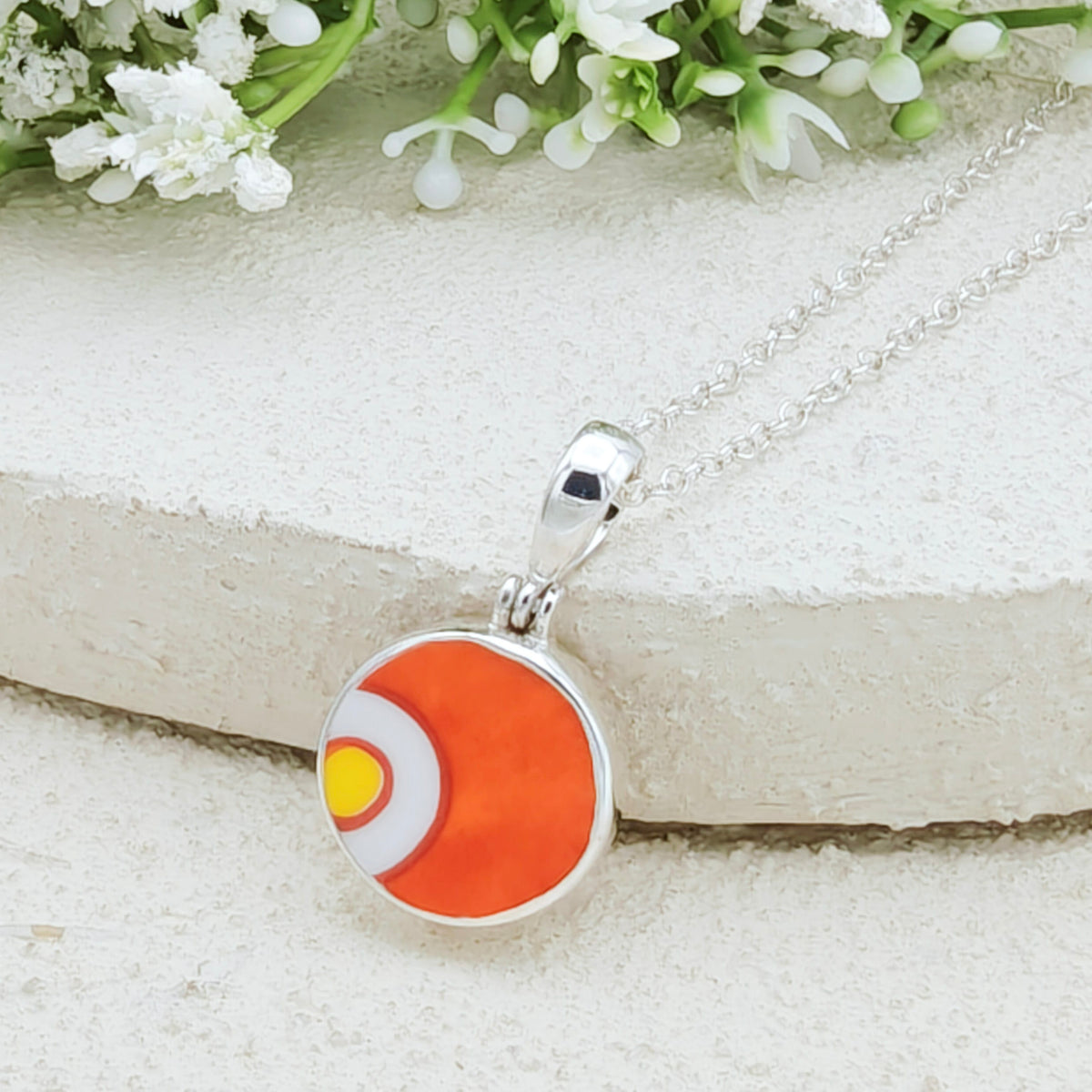 Hepburn and Hughes Art Deco Pendant | Circular Clarice Cliff Necklace | 15mm diameter | Sterling Silver