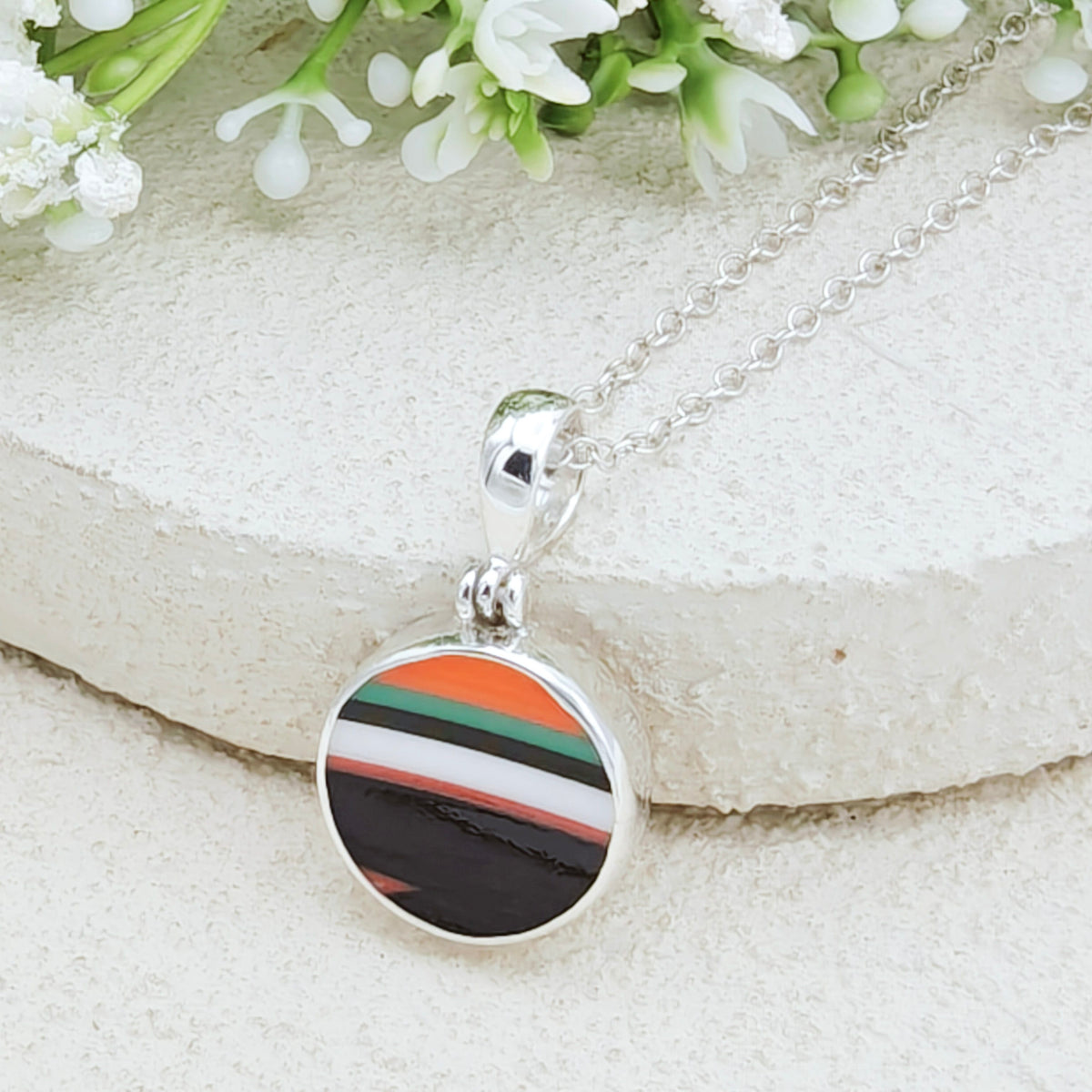Hepburn and Hughes Art Deco Pendant | Circular Clarice Cliff Necklace | 15mm diameter | Sterling Silver