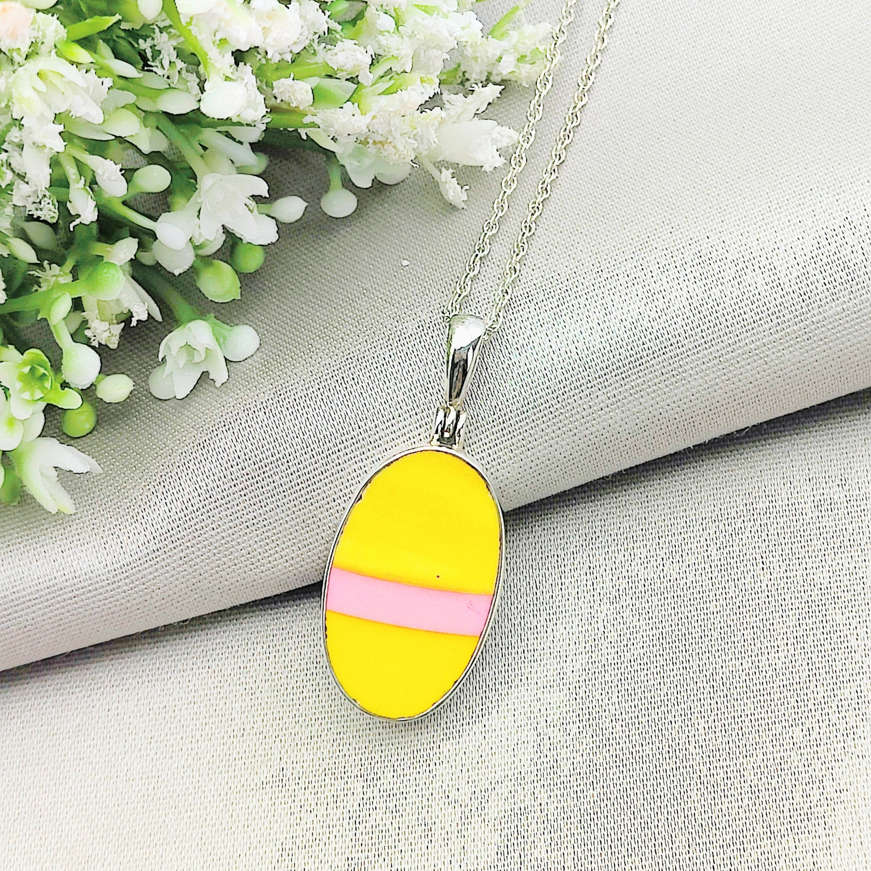 Hepburn and Hughes Art Deco Pendant | Clarice Cliff Ceramics | 30mm Oval | Sterling Silver