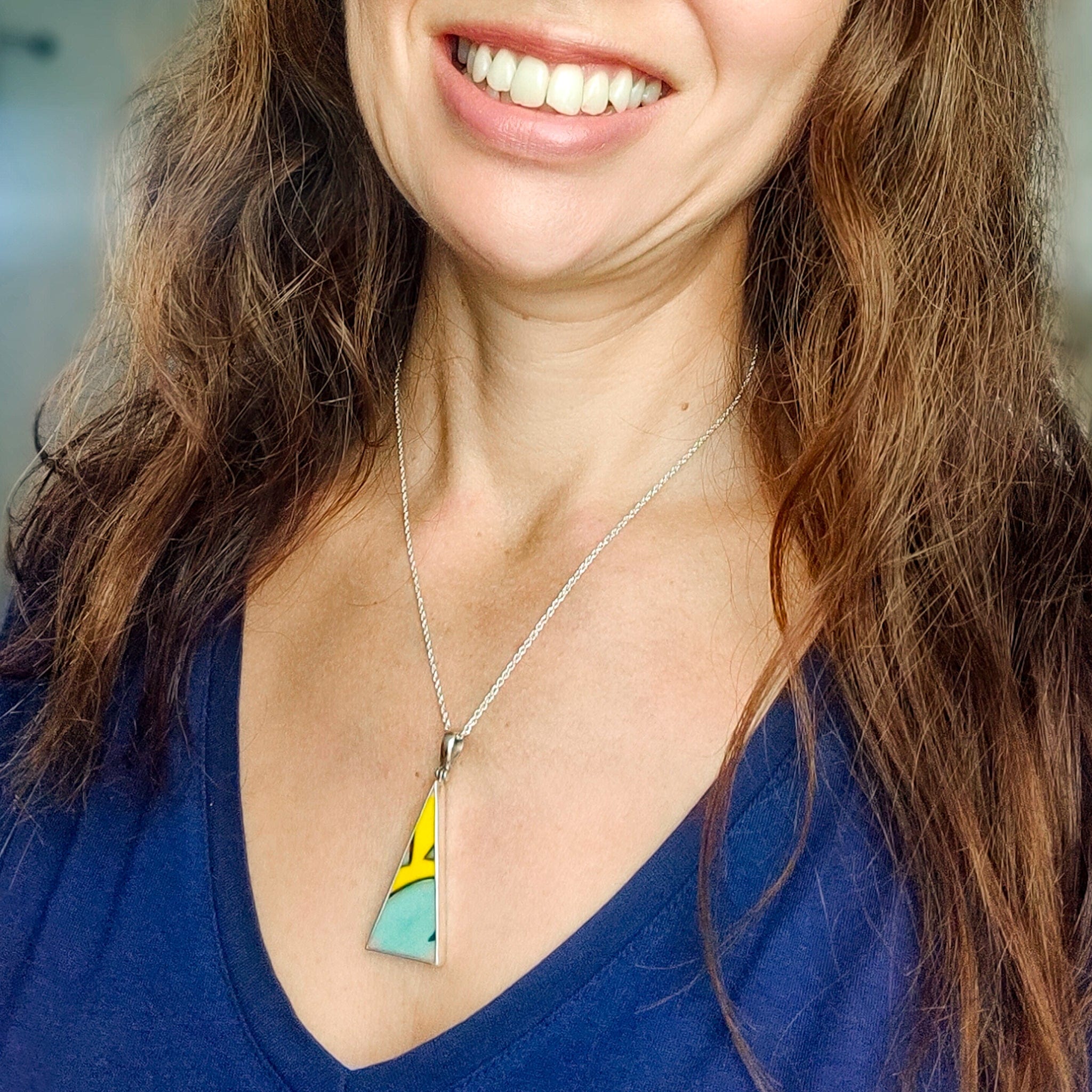 Hepburn and Hughes Art Deco Pendant | Clarice Cliff Pottery | 38mm Triangle | Sterling Silver