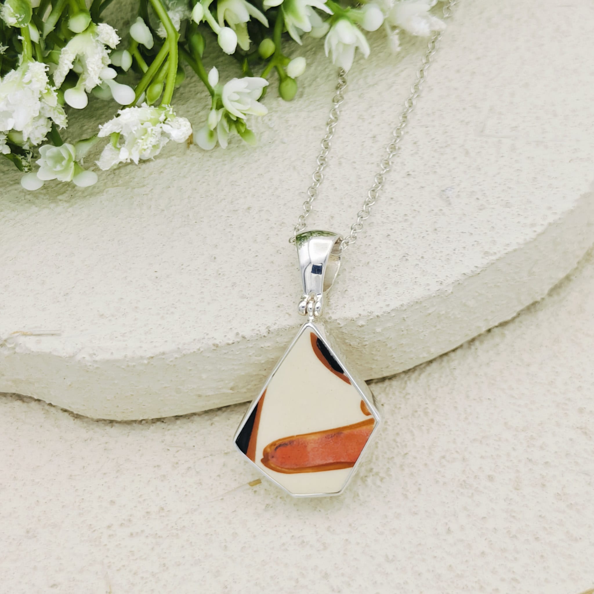 Hepburn and Hughes Art Deco Pendant in Sterling Silver | Original Clarice Cliff Pottery | 9th Anniversary