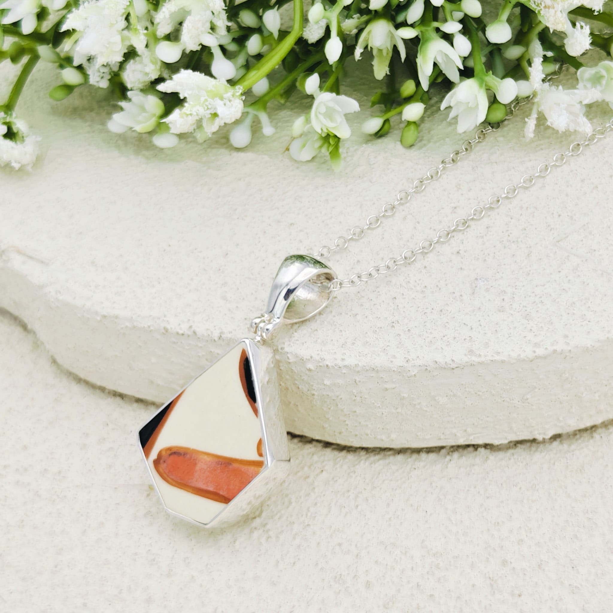Hepburn and Hughes Art Deco Pendant in Sterling Silver | Original Clarice Cliff Pottery | 9th Anniversary