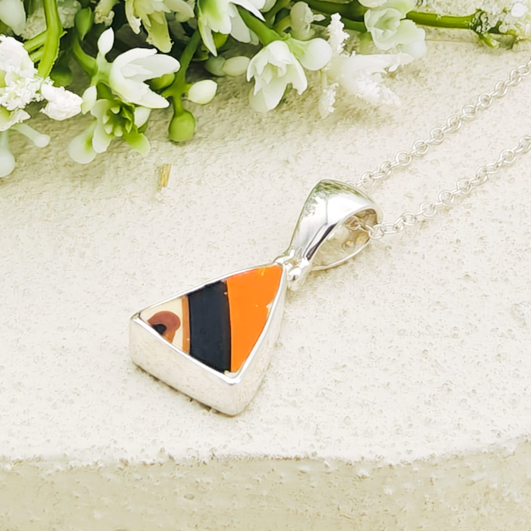Hepburn and Hughes Art Deco Pendant in Sterling Silver | Original Clarice Cliff | Pottery Gift