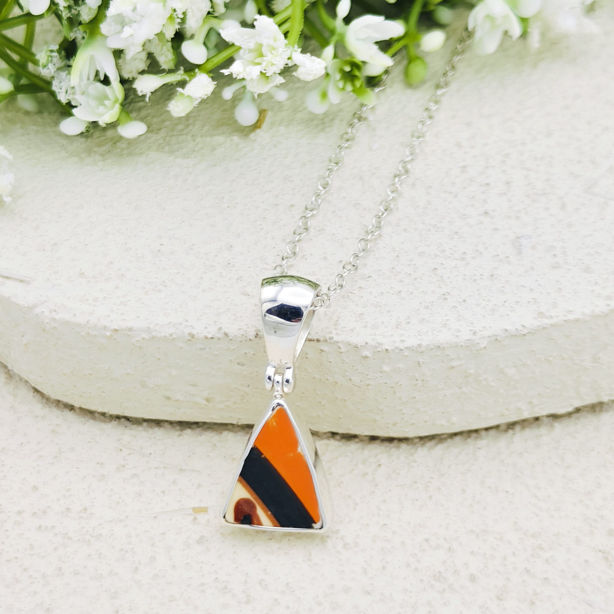Hepburn and Hughes Art Deco Pendant in Sterling Silver | Original Clarice Cliff | Pottery Gift