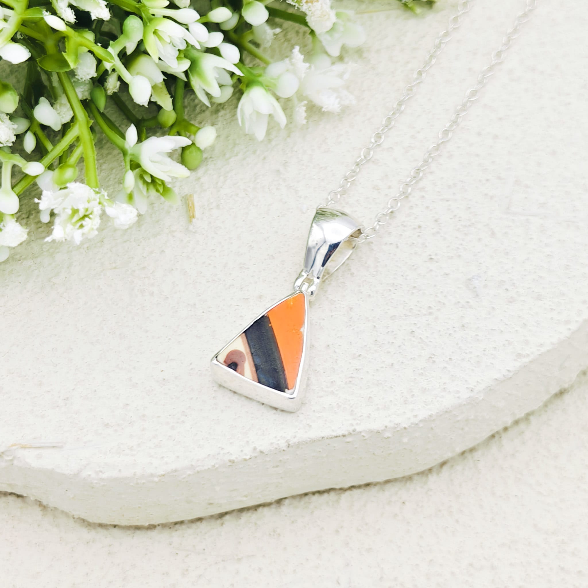Hepburn and Hughes Art Deco Pendant in Sterling Silver | Original Clarice Cliff | Pottery Gift