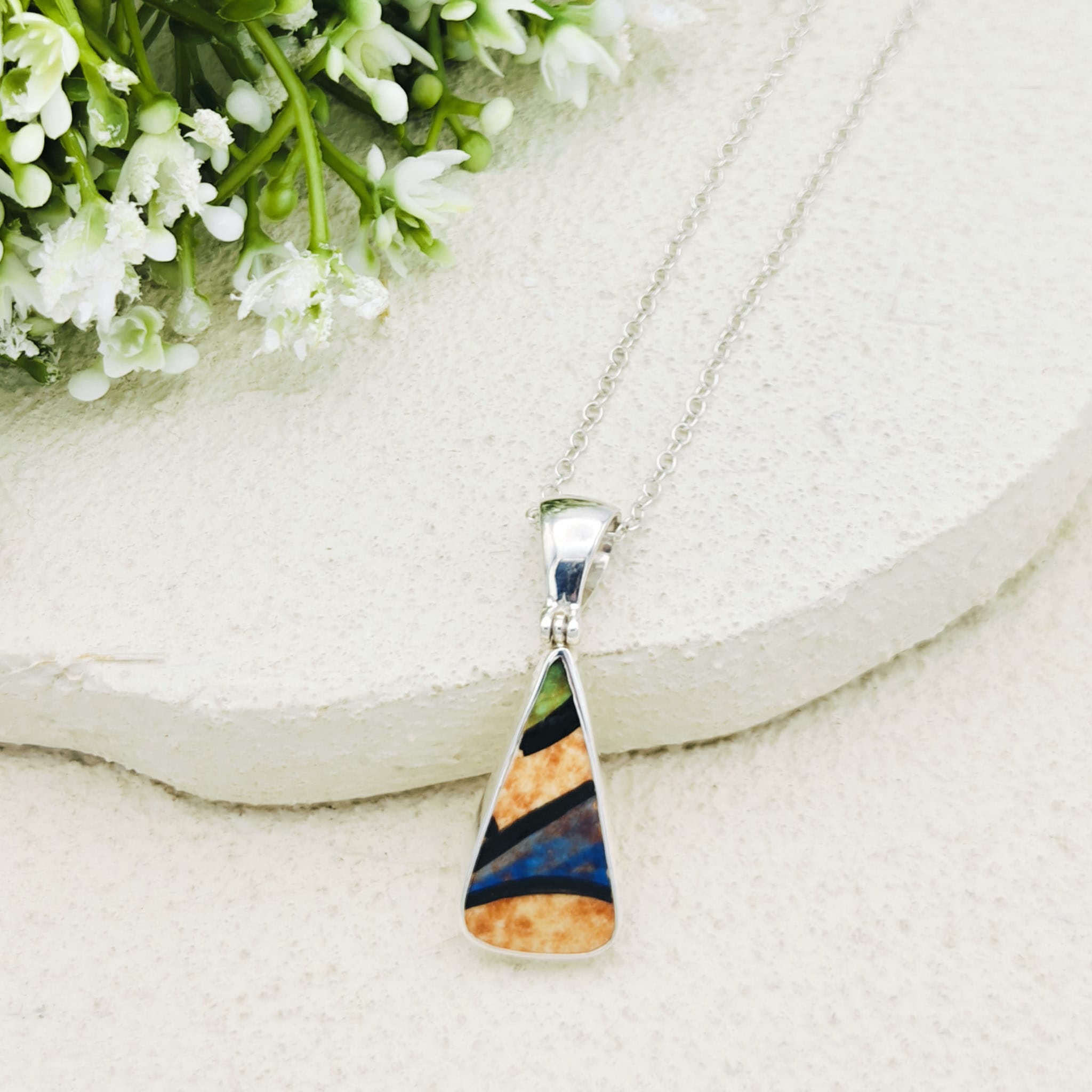 Hepburn and Hughes Art Deco Pendant | Original Clarice Cliff Pottery | Blue Abstract | Sterling Silver