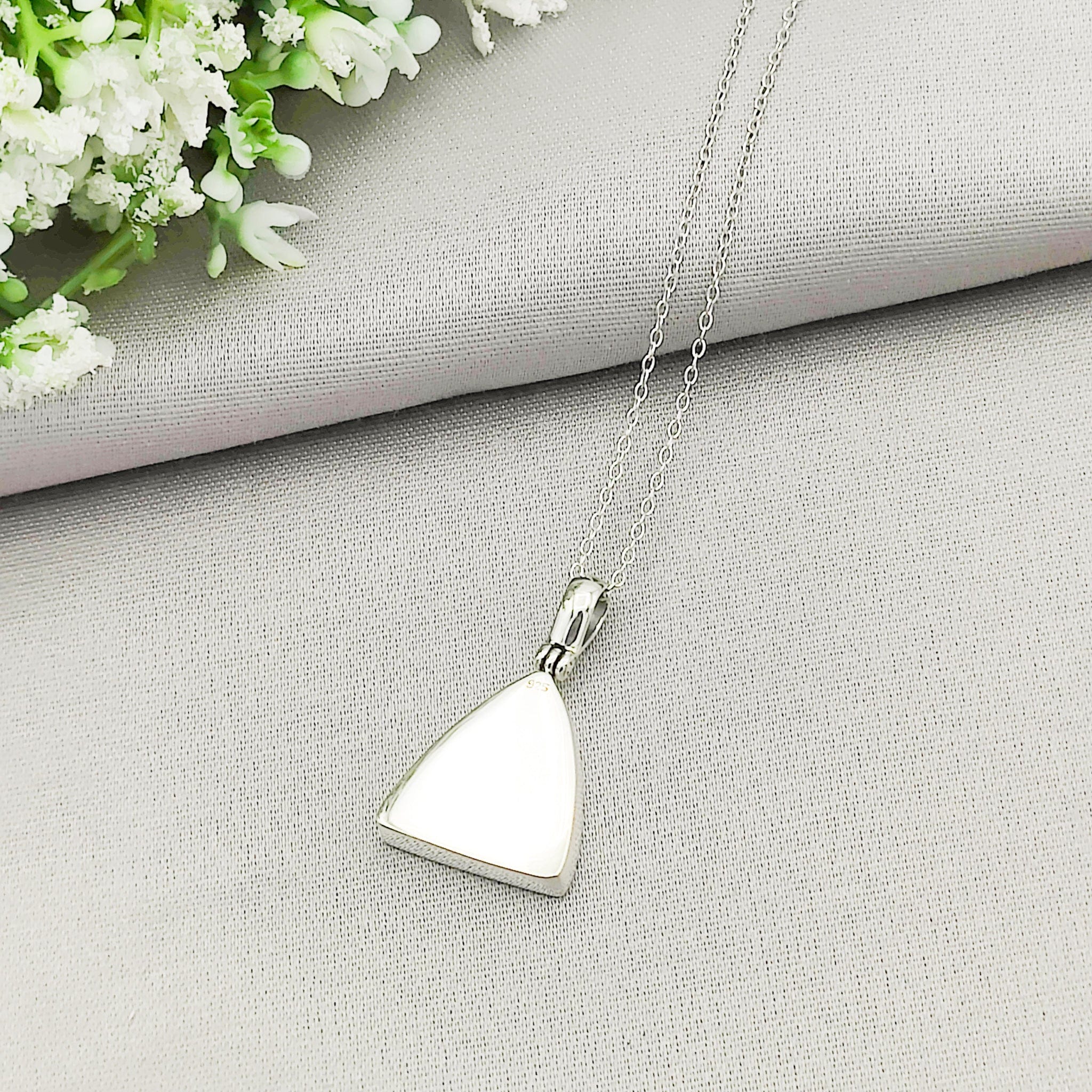 Hepburn and Hughes Art Deco Pendant | Original Clarice Cliff Pottery | Blue Triangle | Sterling Silver