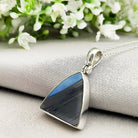 Hepburn and Hughes Art Deco Pendant | Original Clarice Cliff Pottery | Blue Triangle | Sterling Silver