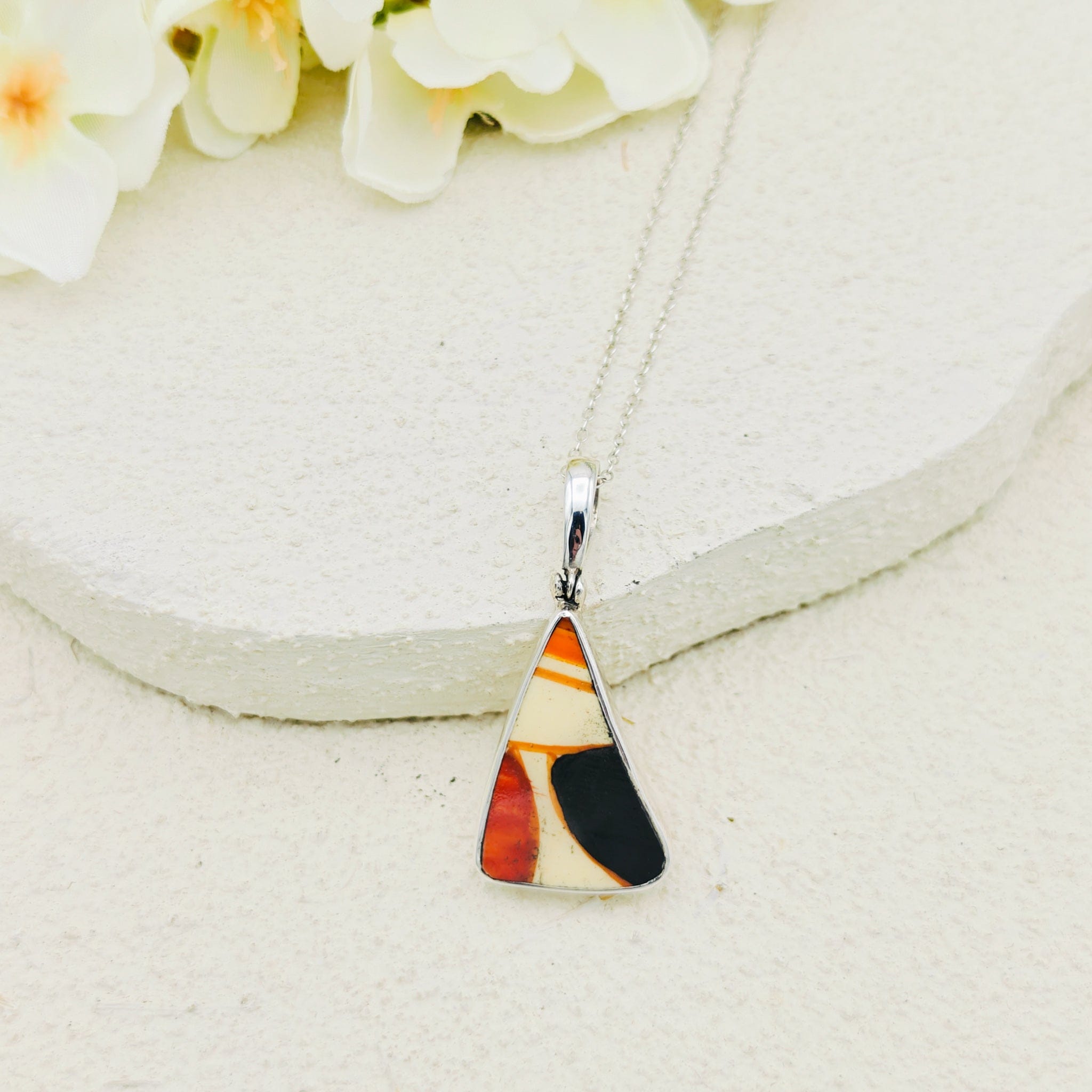 Hepburn and Hughes Art Deco Pendant | Original Clarice Cliff Pottery | Brown and Red Designs | Sterling Silver