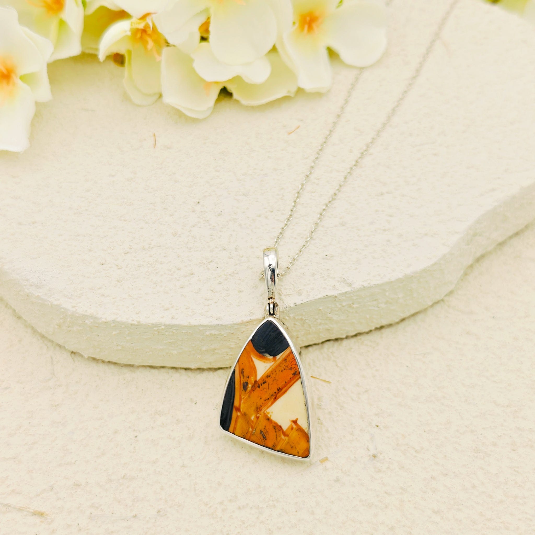 Hepburn and Hughes Art Deco Pendant | Original Clarice Cliff Pottery | Brown and Red Designs | Sterling Silver