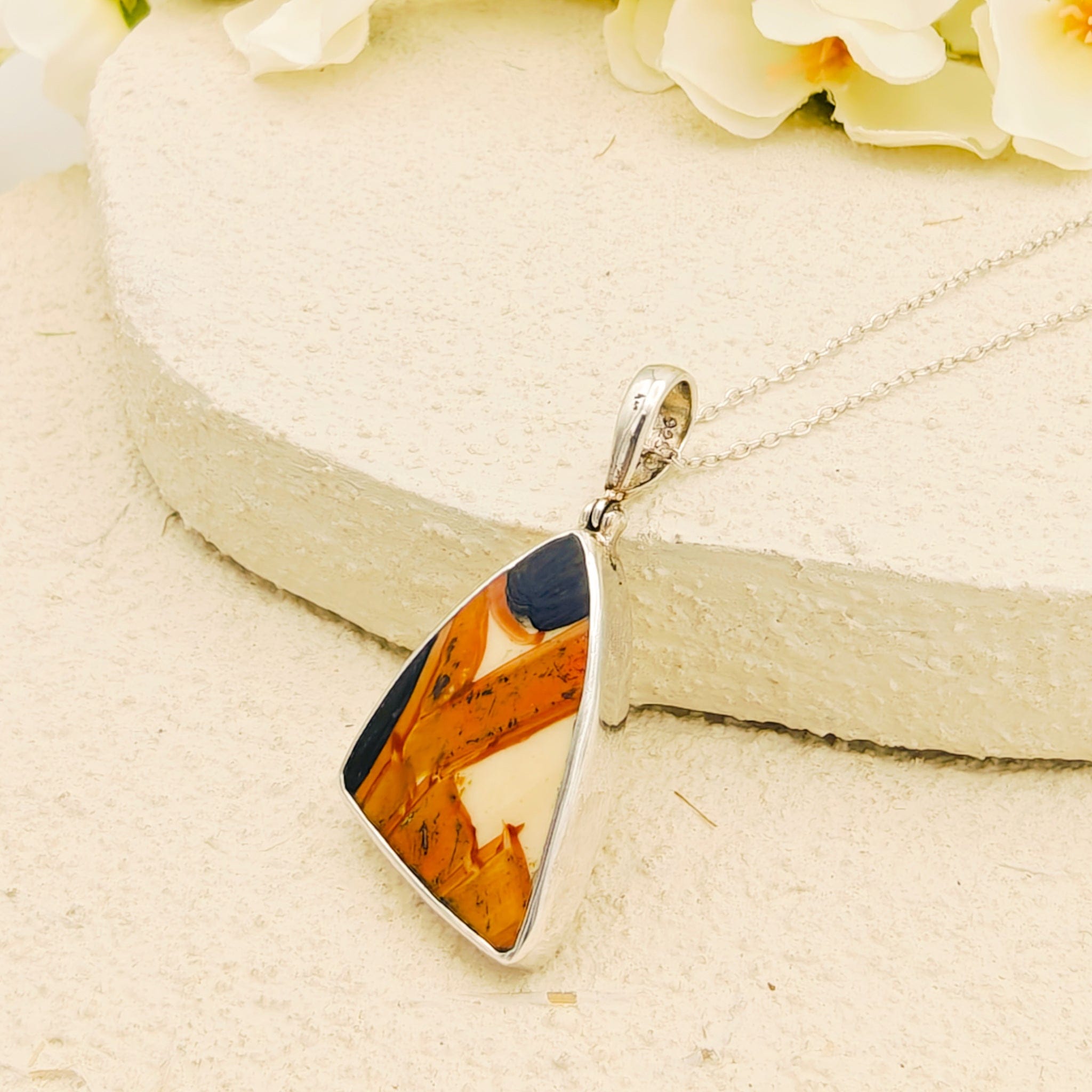 Hepburn and Hughes Art Deco Pendant | Original Clarice Cliff Pottery | Brown and Red Designs | Sterling Silver