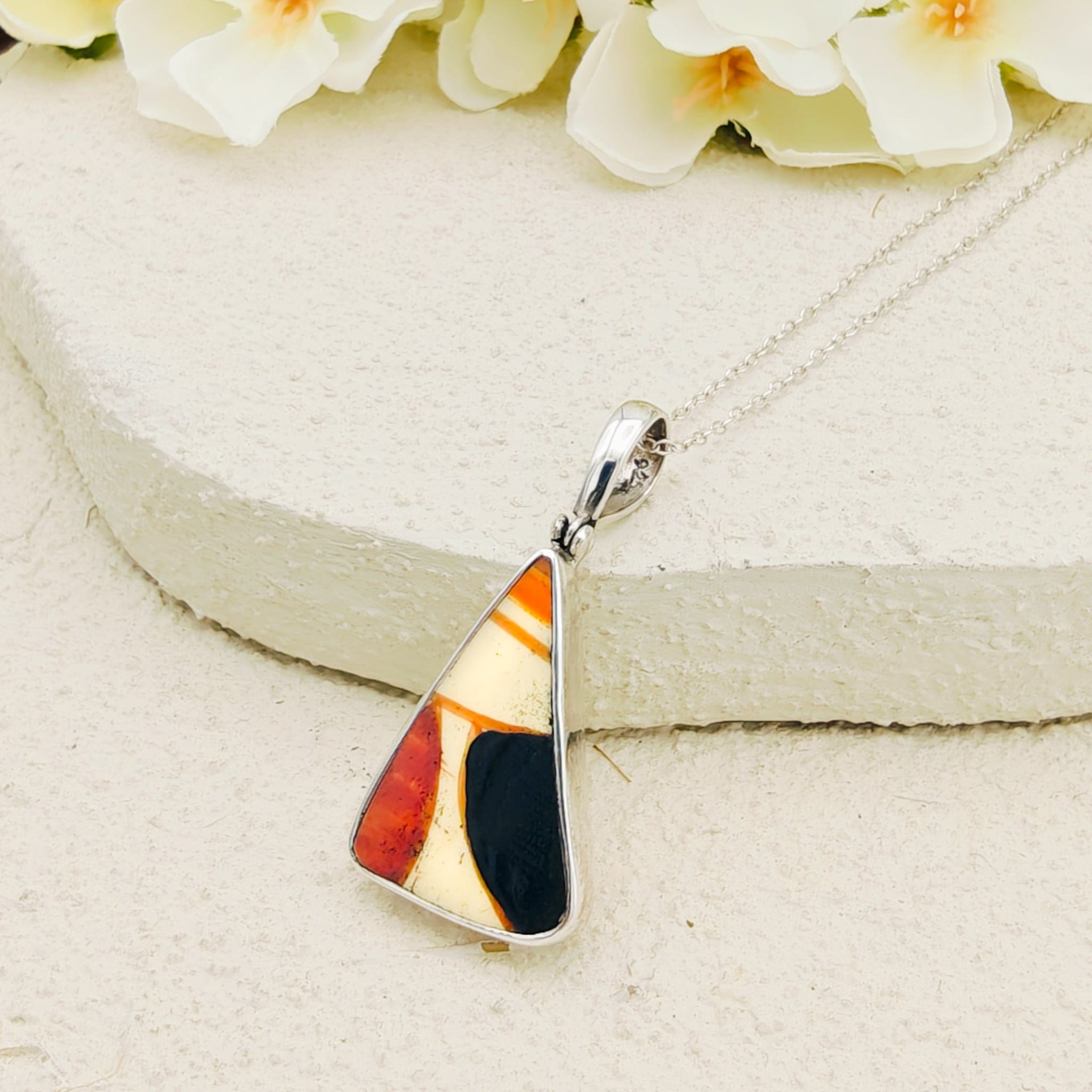 Hepburn and Hughes Art Deco Pendant | Original Clarice Cliff Pottery | Brown and Red Designs | Sterling Silver