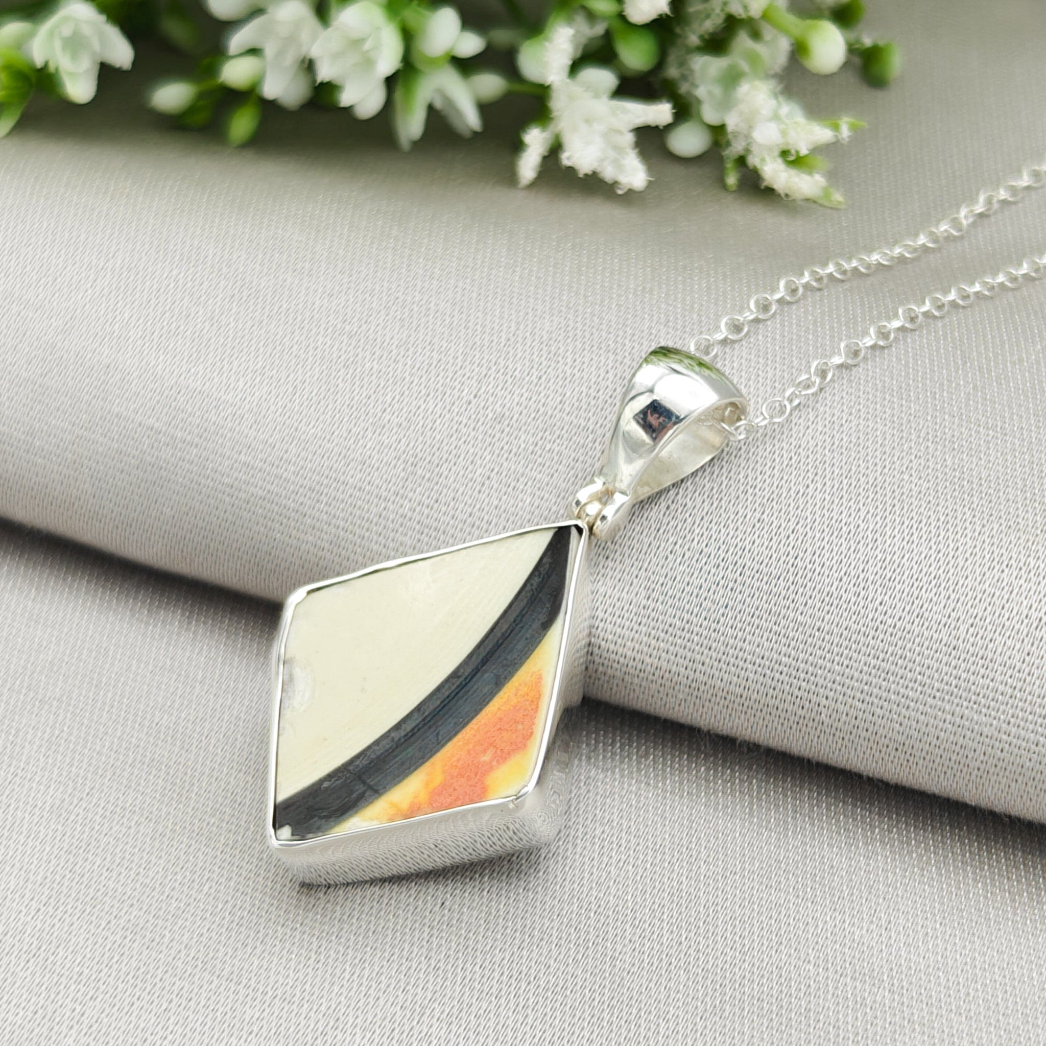 Hepburn and Hughes Art Deco Pendant | Original Clarice Cliff Pottery | Diamond | Sterling Silver
