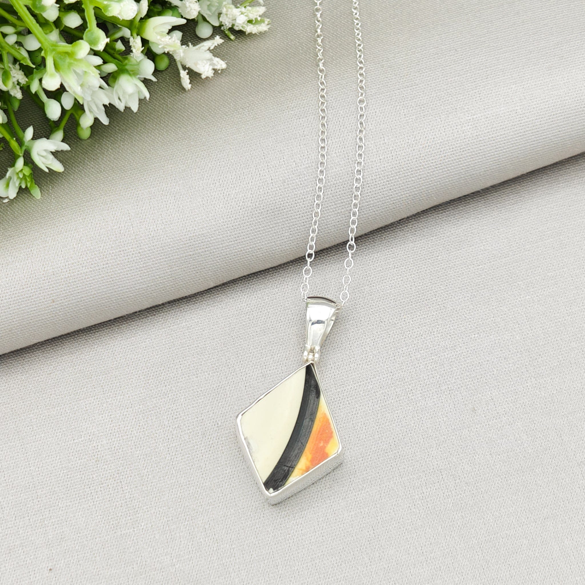 Hepburn and Hughes Art Deco Pendant | Original Clarice Cliff Pottery | Diamond | Sterling Silver
