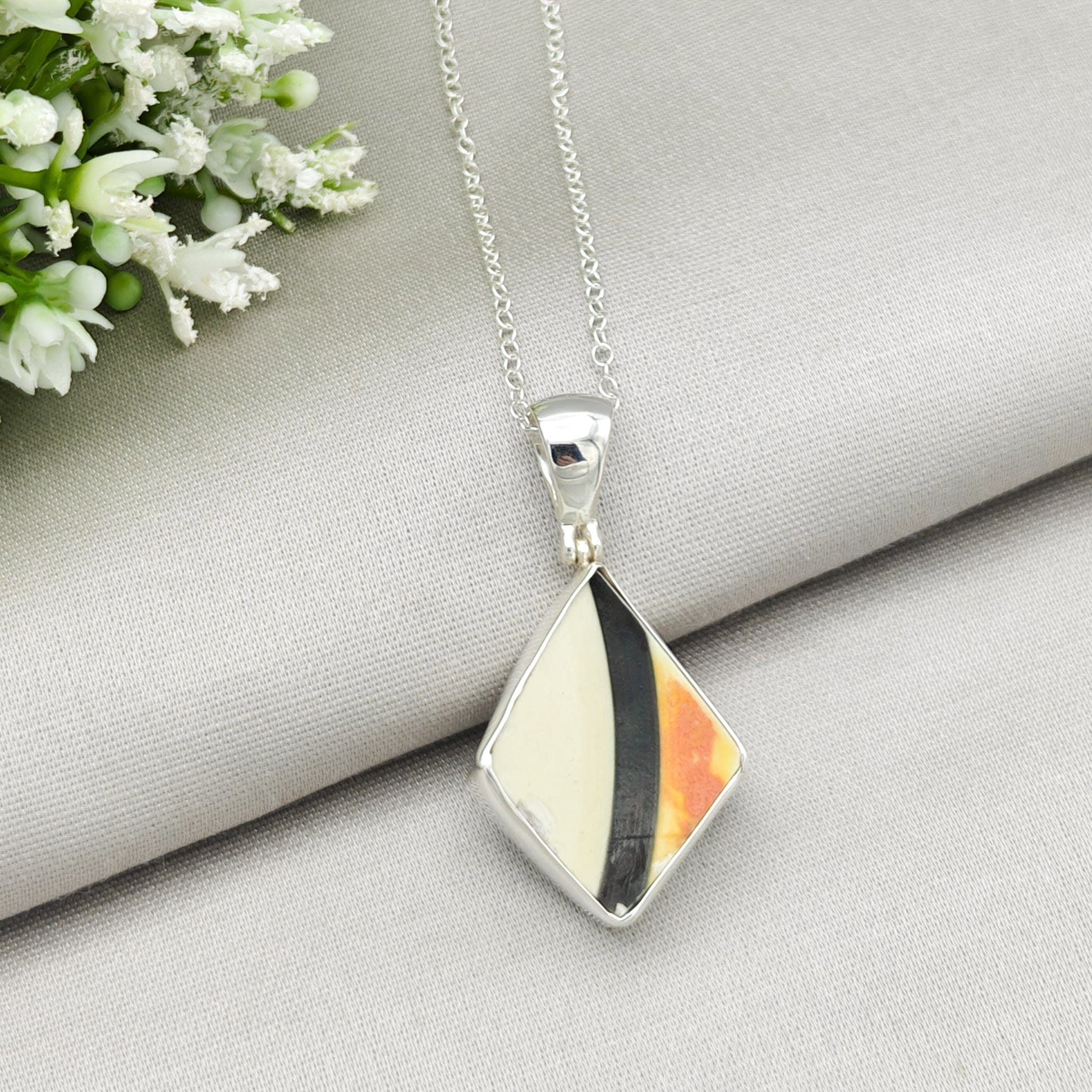 Hepburn and Hughes Art Deco Pendant | Original Clarice Cliff Pottery | Diamond | Sterling Silver