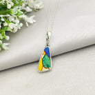 Hepburn and Hughes Art Deco Pendant | Original Clarice Cliff Pottery | Green, Orange and Yellow Designs | Sterling Silver