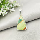 Hepburn and Hughes Art Deco Pendant | Original Clarice Cliff Pottery | Green triangles | Sterling Silver