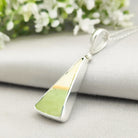 Hepburn and Hughes Art Deco Pendant | Original Clarice Cliff Pottery | Green triangles | Sterling Silver
