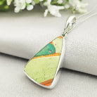 Hepburn and Hughes Art Deco Pendant | Original Clarice Cliff Pottery | Green triangles | Sterling Silver