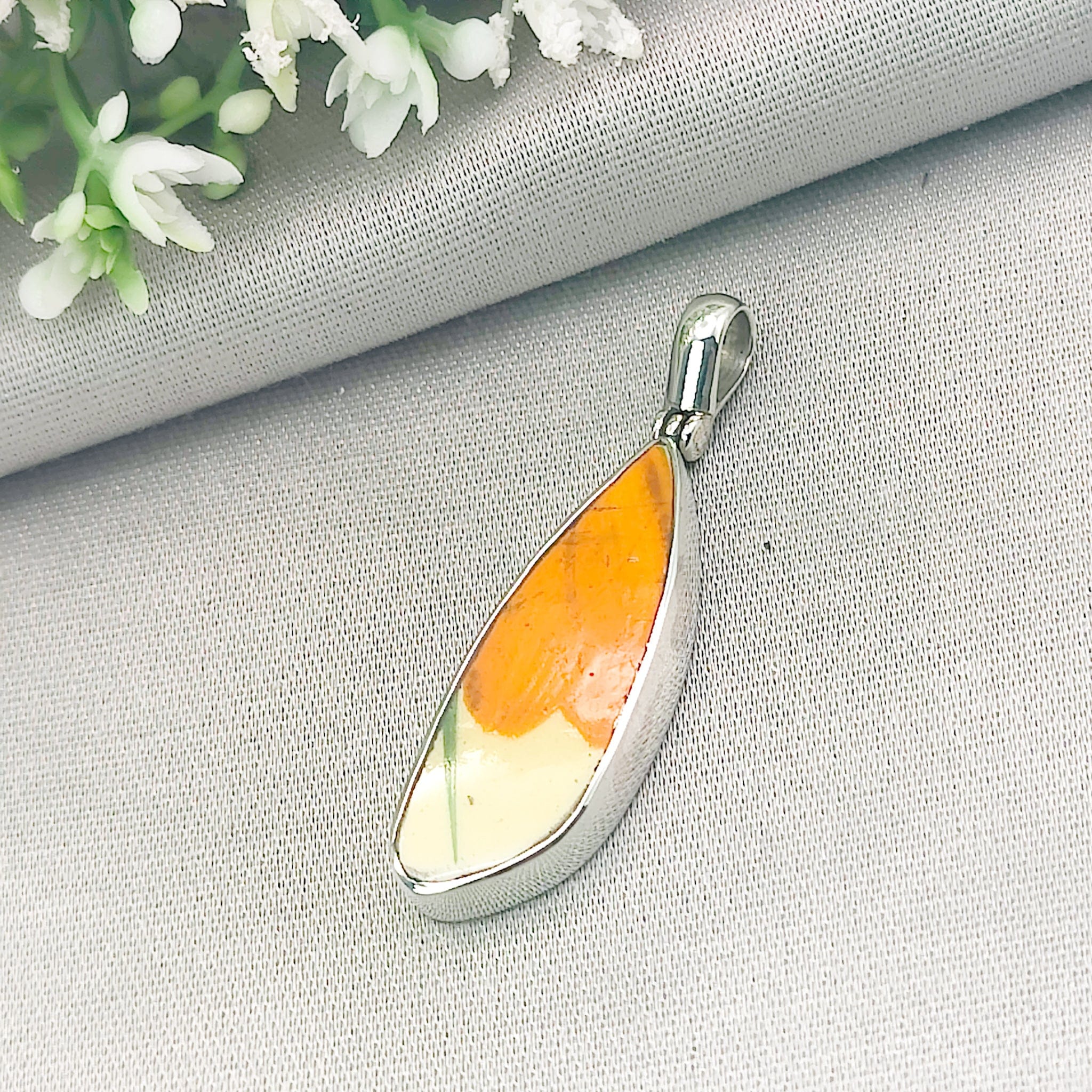 Hepburn and Hughes Art Deco Pendant | Original Clarice Cliff Pottery | Orange | Sterling Silver