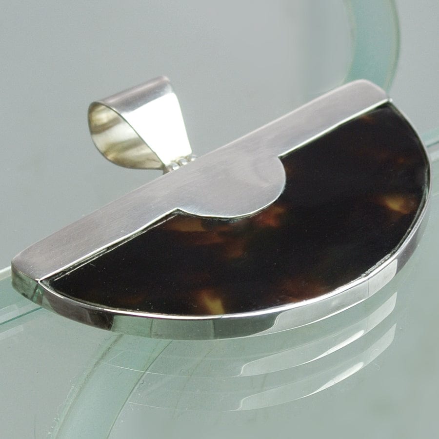 Hepburn and Hughes Art Deco Pendant | Tortoiseshell Semi Circle | Sterling Silver