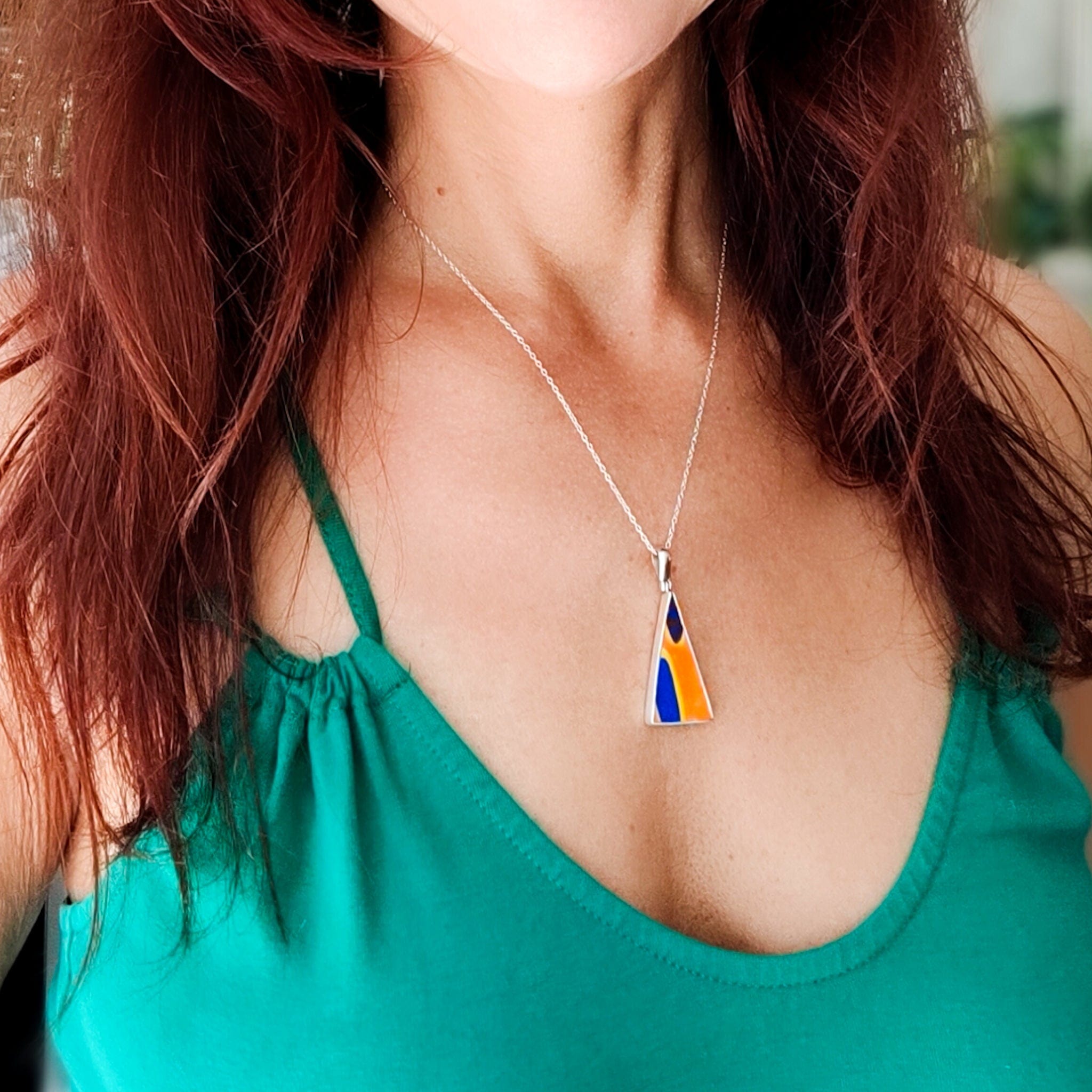 Hepburn and Hughes Art Deco Pendant | Triangular Clarice Cliff necklace | 30mm long | Sterling Silver