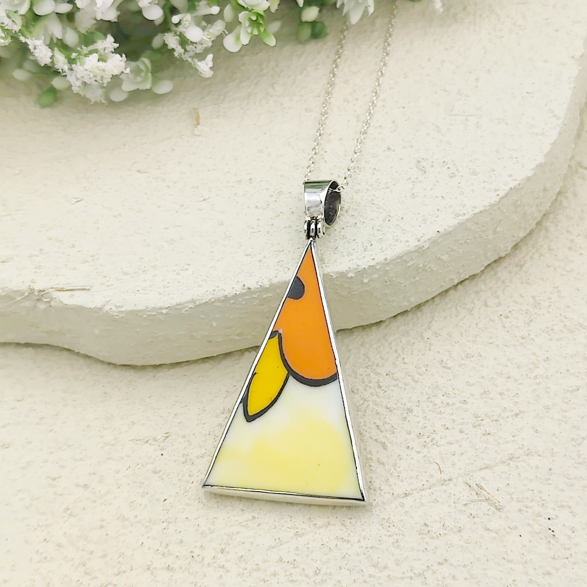 Hepburn and Hughes Art Deco Pendant | Triangular Clarice Cliff necklace | 40mm long | Two options | Sterling Silver