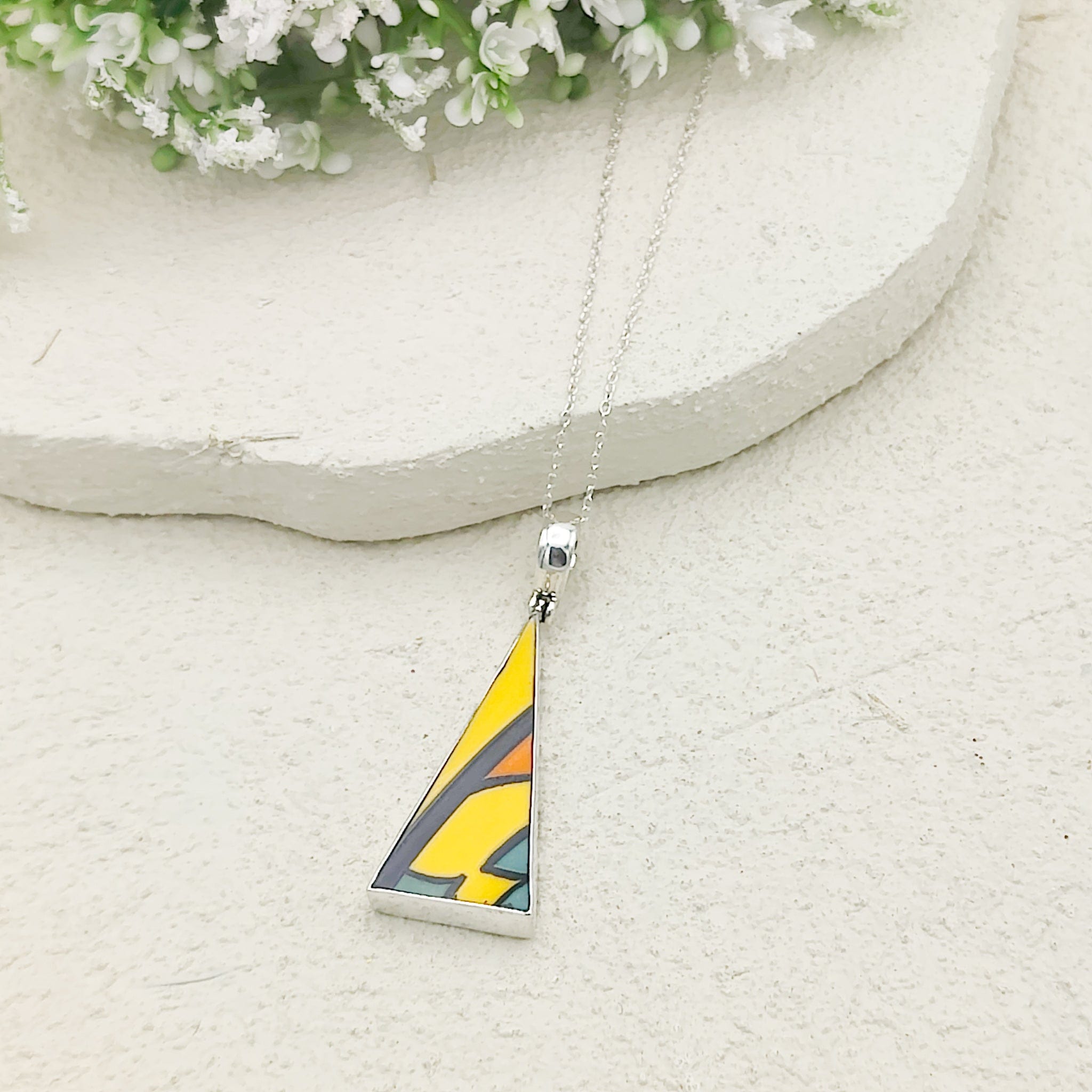 Hepburn and Hughes Art Deco Pendant | Triangular Clarice Cliff necklace | 40mm long | Two options | Sterling Silver