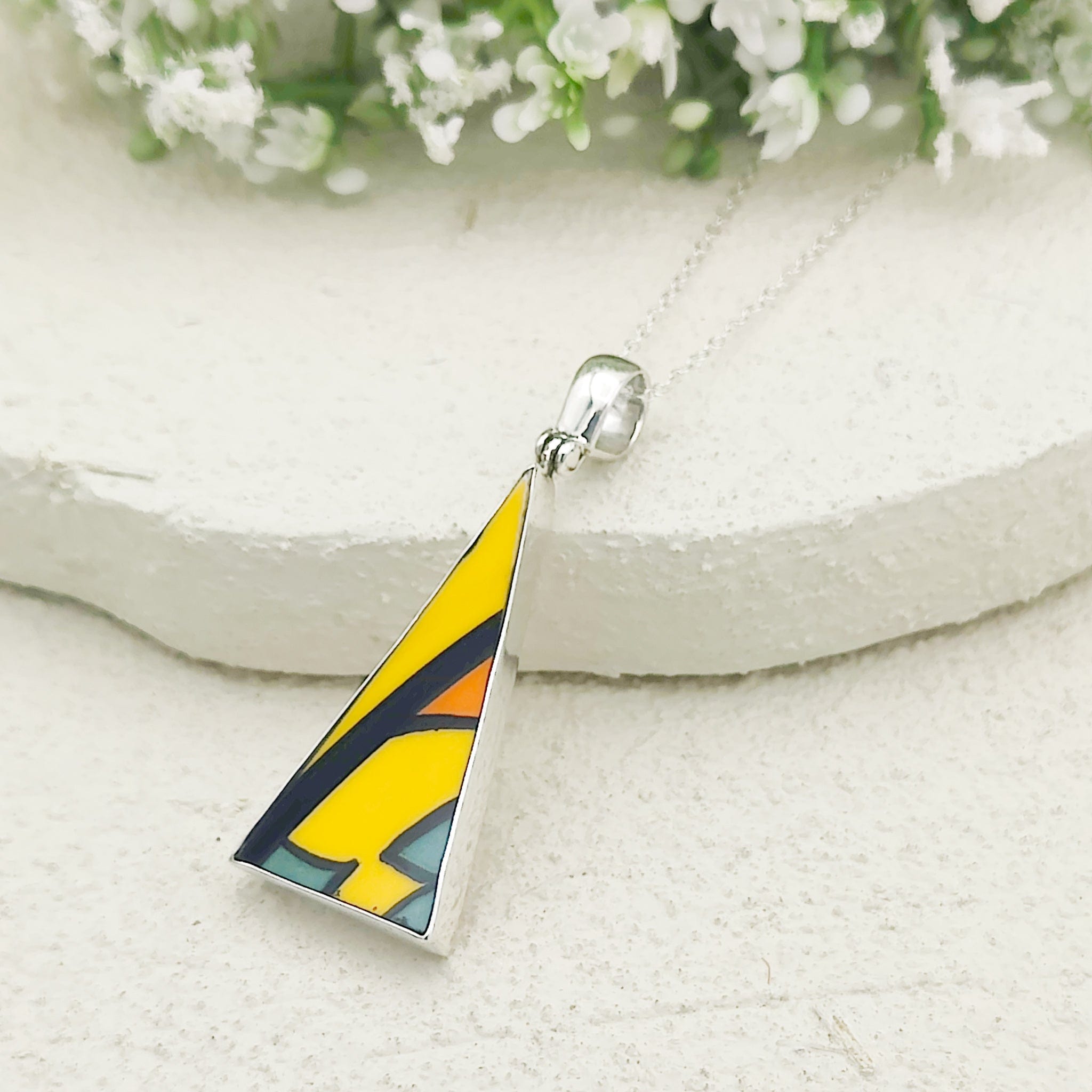 Hepburn and Hughes Art Deco Pendant | Triangular Clarice Cliff necklace | 40mm long | Two options | Sterling Silver