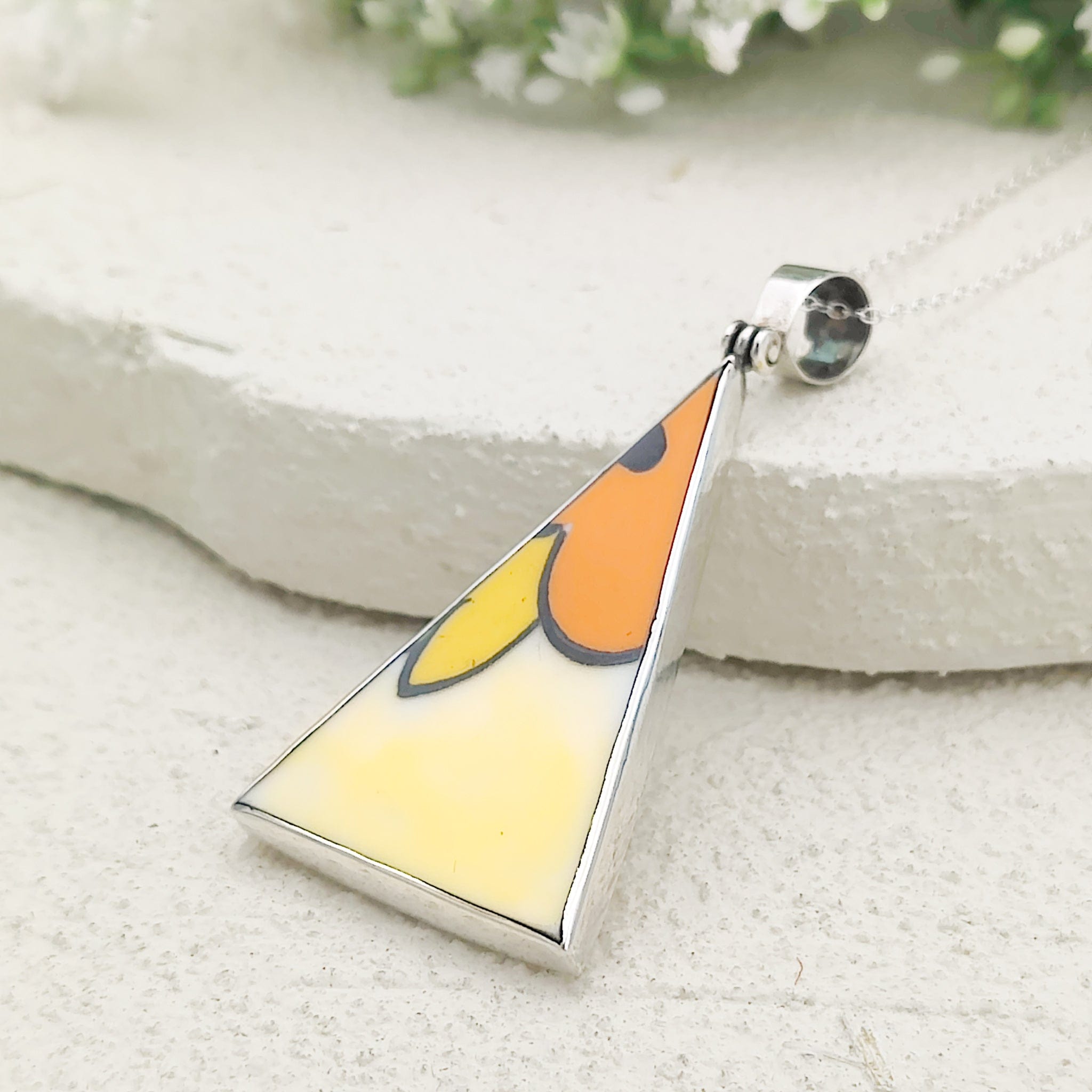Hepburn and Hughes Art Deco Pendant | Triangular Clarice Cliff necklace | 40mm long | Two options | Sterling Silver