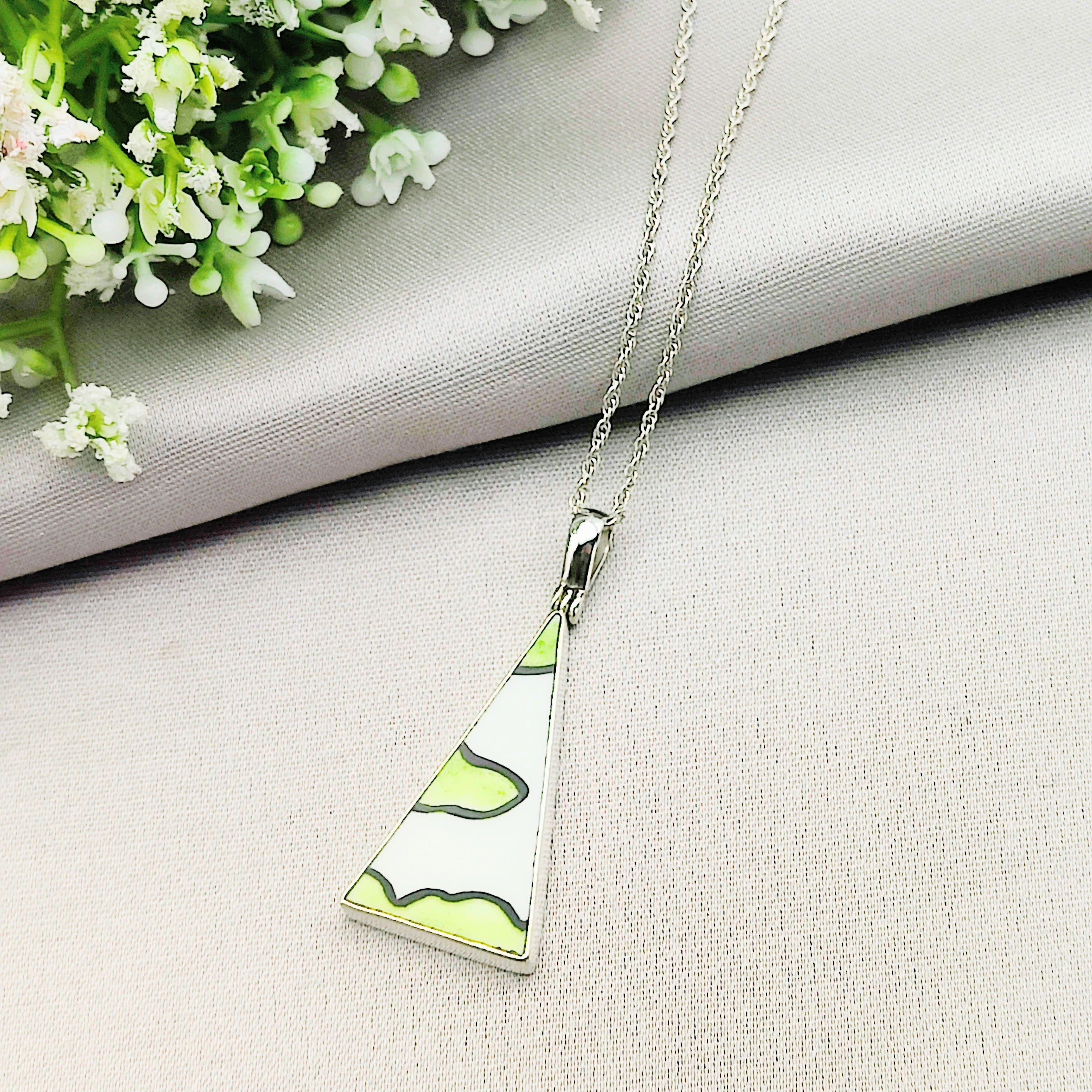 Hepburn and Hughes Art Deco Pendant | Upcycled Clarice Cliff | Large Triangle | Sterling Silver