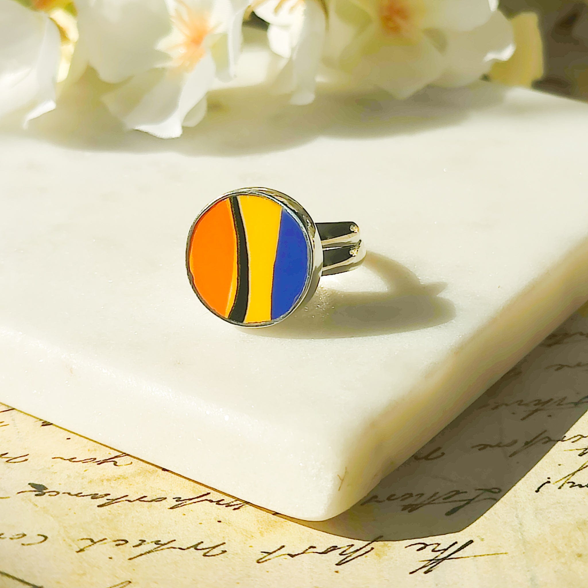 Hepburn and Hughes Art Deco Ring | Clarice Cliff Ceramics | Adjustable  | Sterling Silver