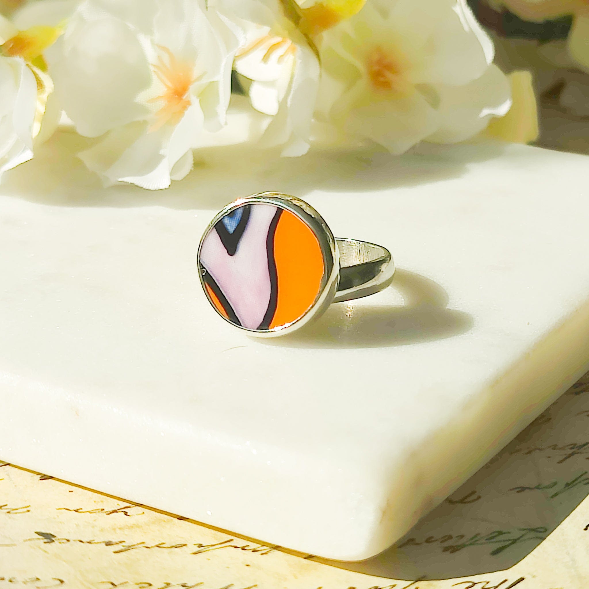 Hepburn and Hughes Art Deco Ring | Clarice Cliff Ceramics | Circle | Sterling Silver