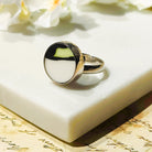 Hepburn and Hughes Art Deco Ring | Clarice Cliff Ceramics | Green and White Circle | Sterling Silver