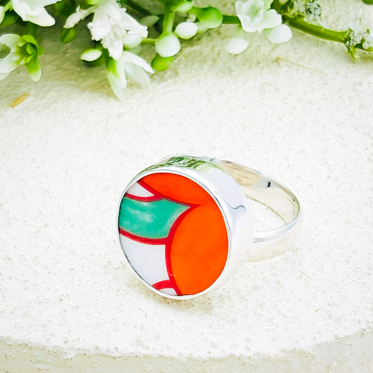 Hepburn and Hughes Art Deco Ring | Clarice Cliff Gift | 9th Anniversary | Sterling Silver