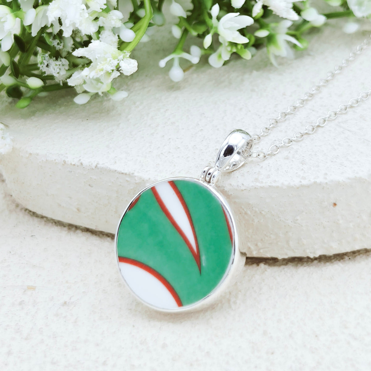 Hepburn and Hughes Art Deco Sterling Silver Pendant | 22mm Round Clarice Cliff necklace | 9th Anniversary Gift