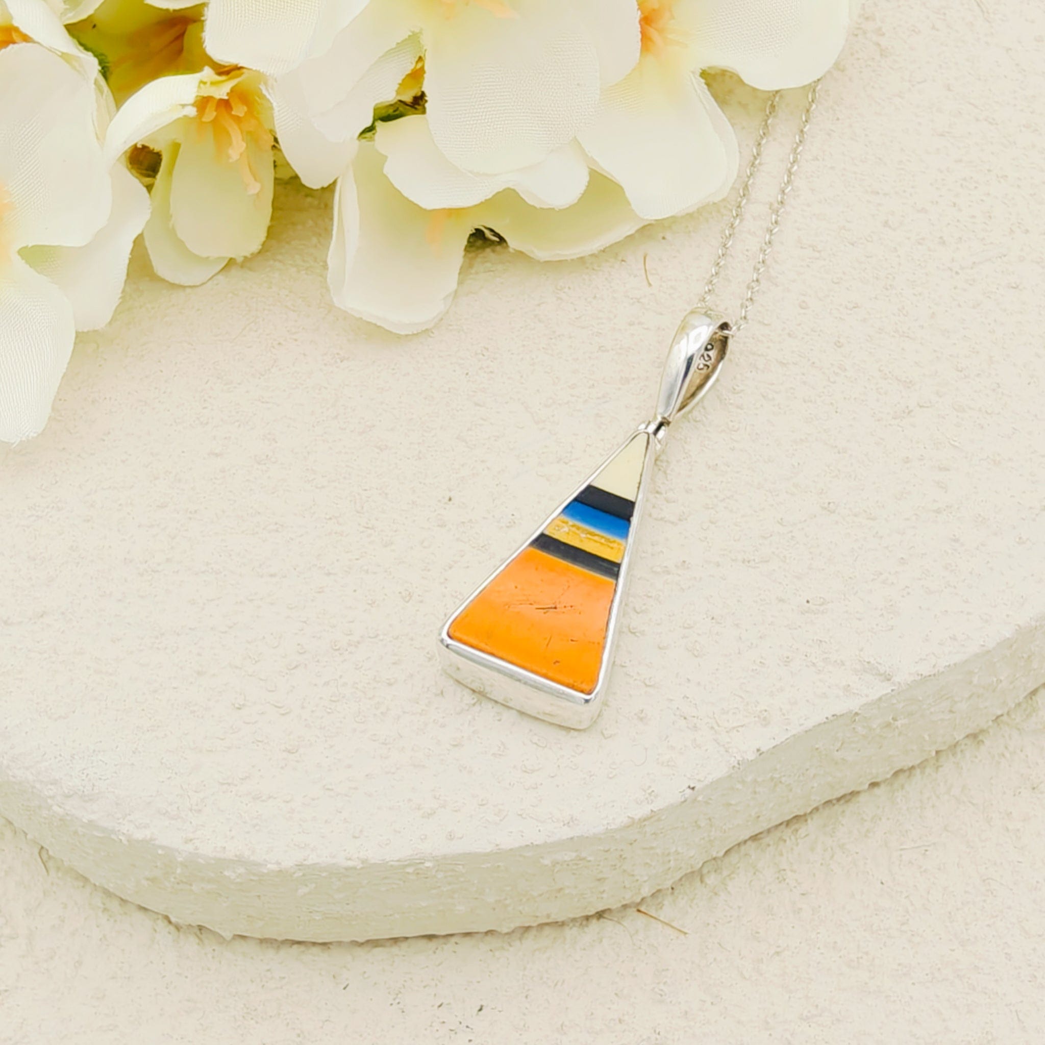 Hepburn and Hughes Art Deco Striped Pendant | Original Clarice Cliff Pottery in Sterling Silver