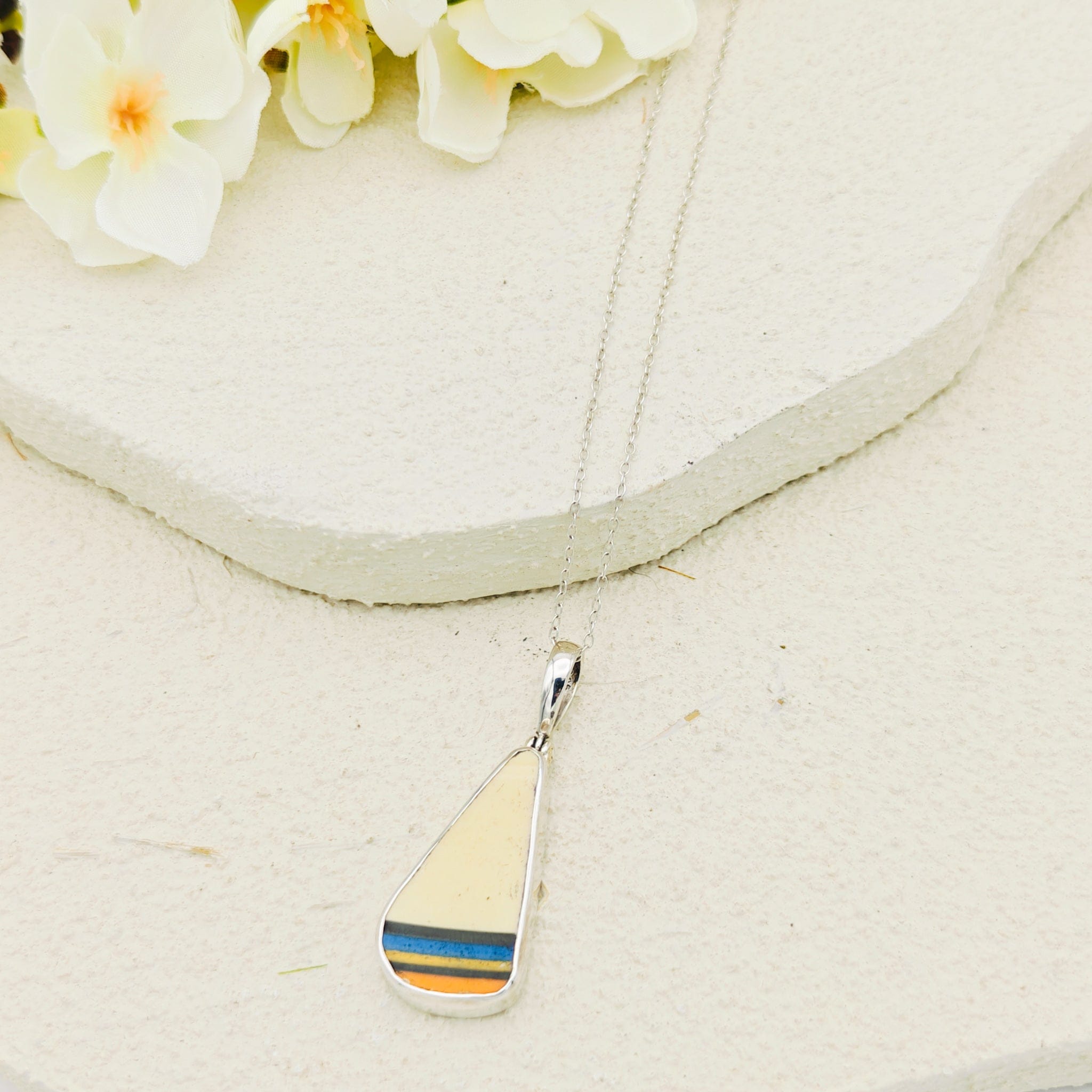 Hepburn and Hughes Art Deco Striped Pendant | Original Clarice Cliff Pottery in Sterling Silver