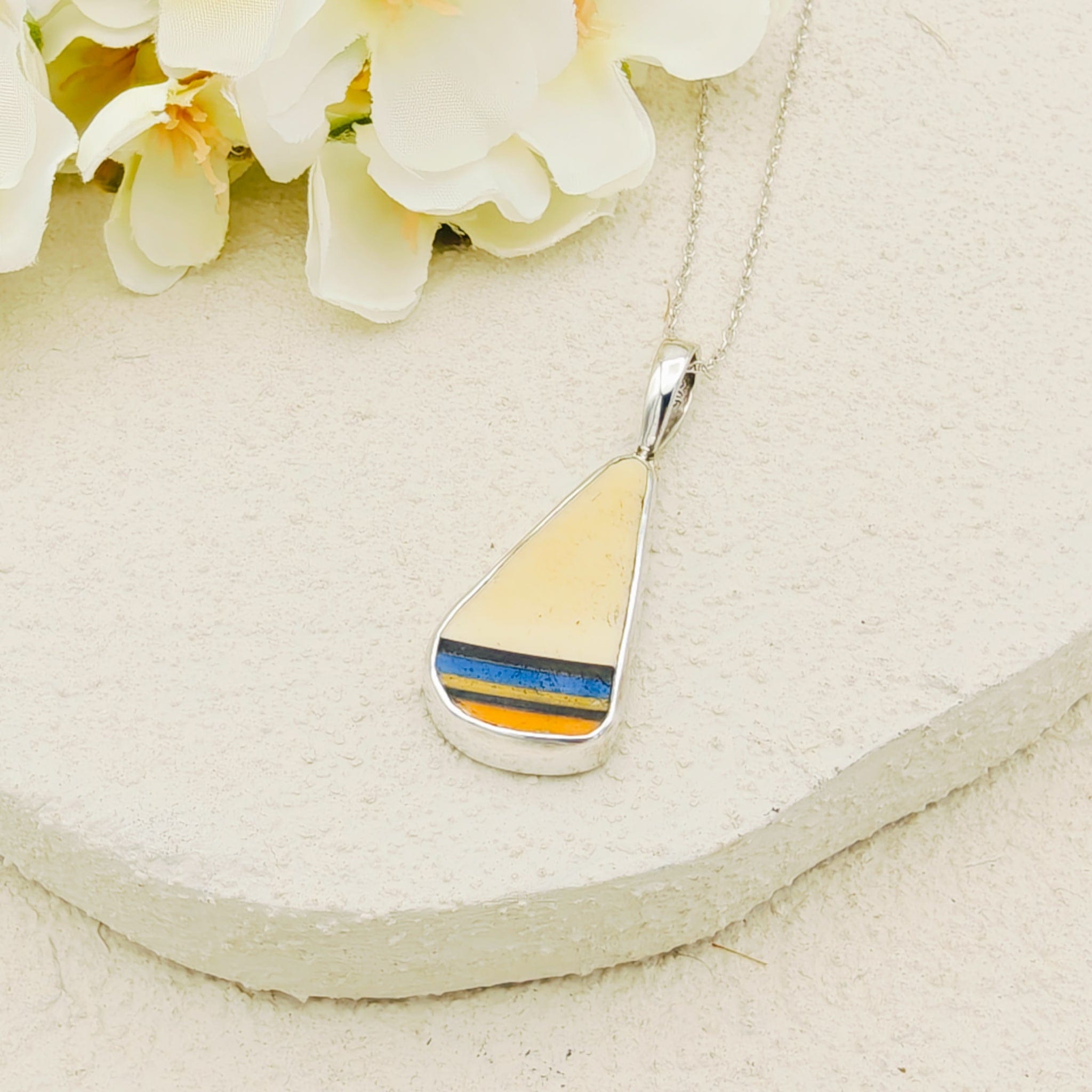Hepburn and Hughes Art Deco Striped Pendant | Original Clarice Cliff Pottery in Sterling Silver