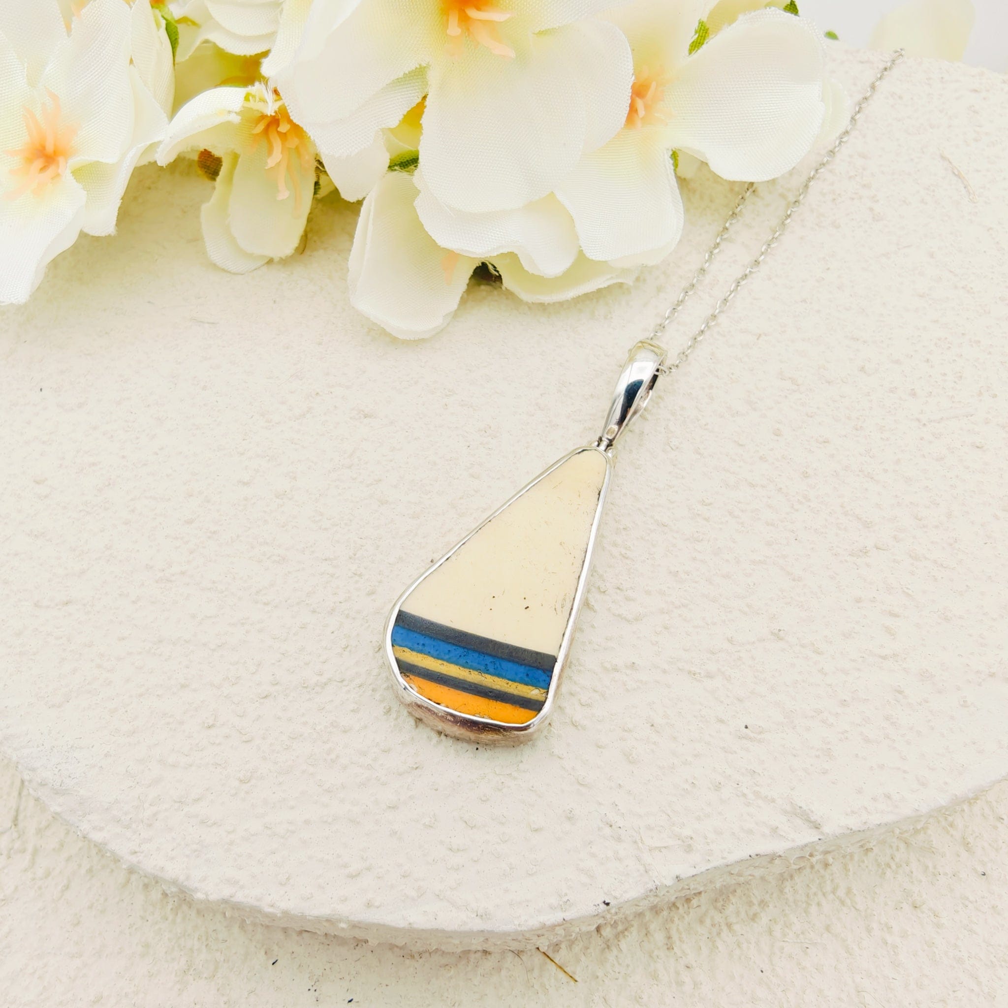 Hepburn and Hughes Art Deco Striped Pendant | Original Clarice Cliff Pottery in Sterling Silver