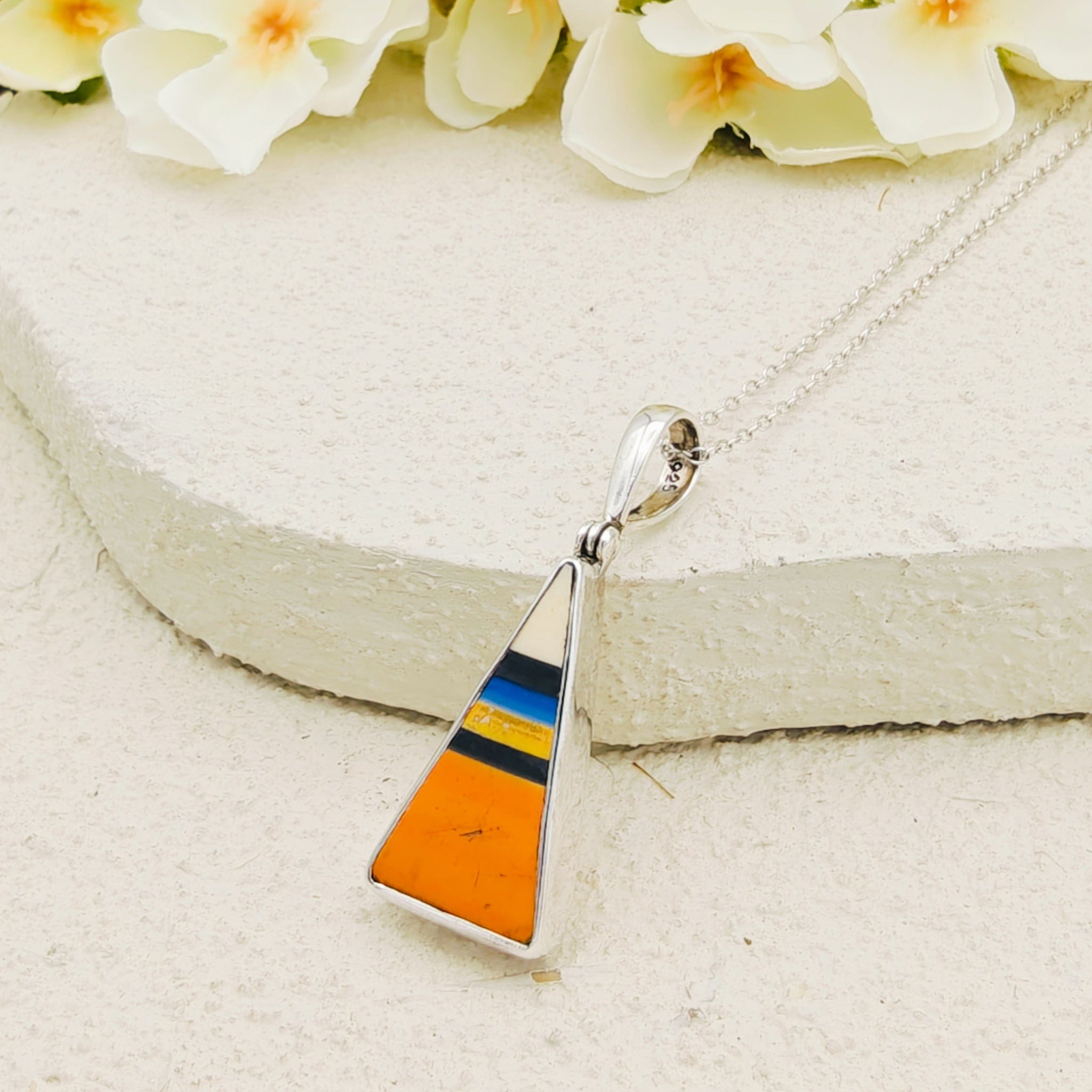 Hepburn and Hughes Art Deco Striped Pendant | Original Clarice Cliff Pottery in Sterling Silver