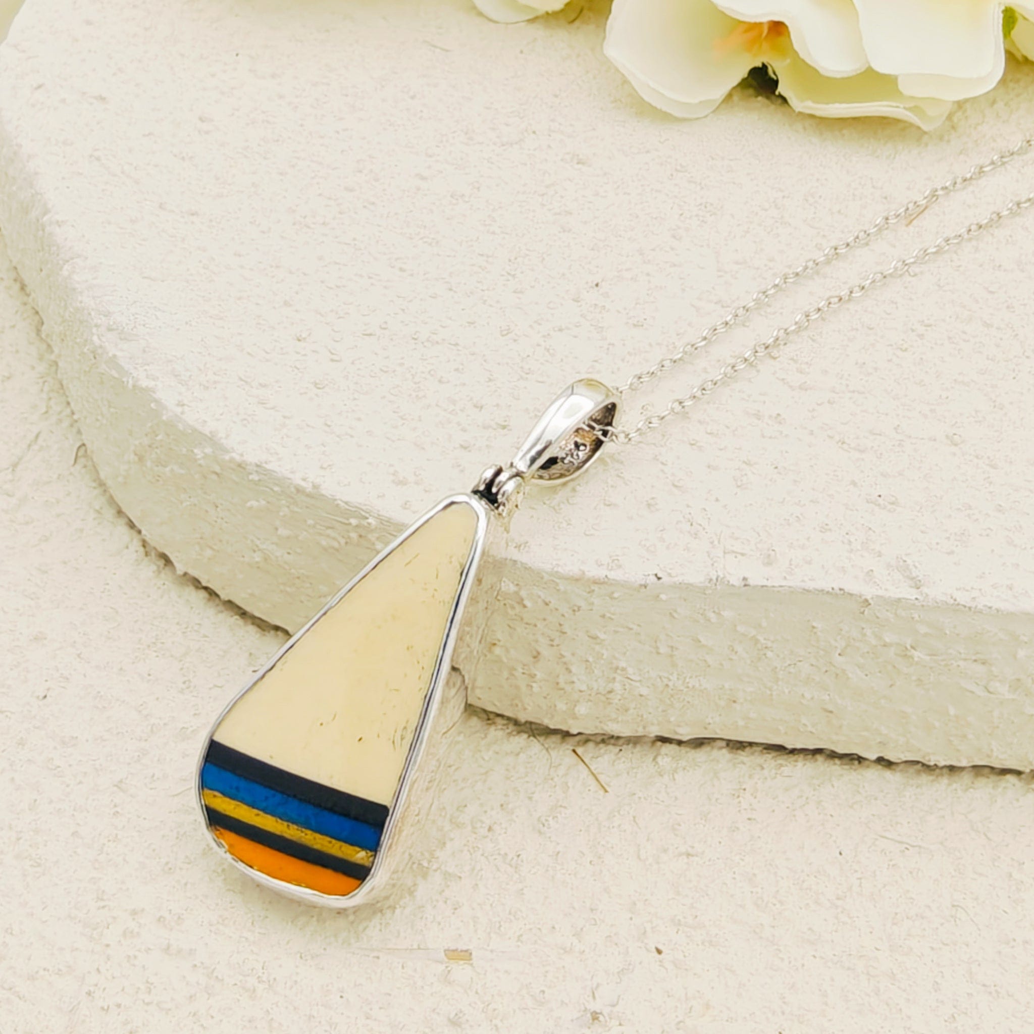 Hepburn and Hughes Art Deco Striped Pendant | Original Clarice Cliff Pottery in Sterling Silver