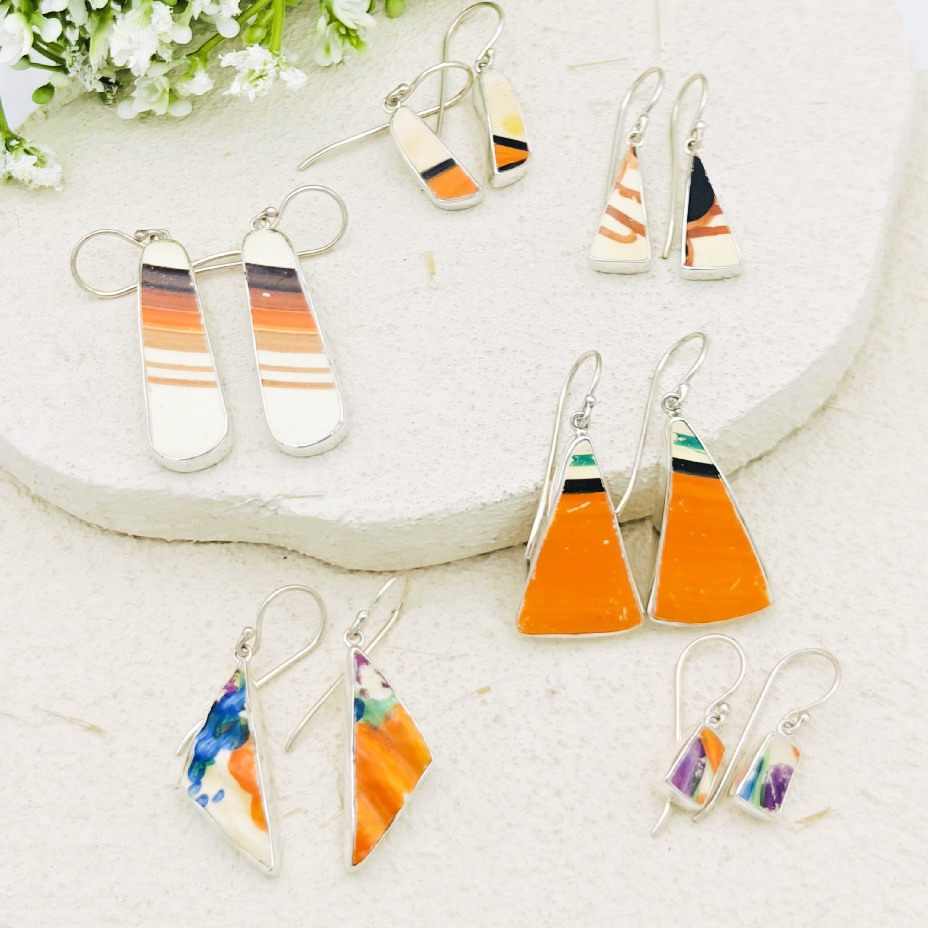 Hepburn and Hughes Art Deco Triangle Earrings | Original Clarice Cliff Pottery | Two options | Sterling Silver