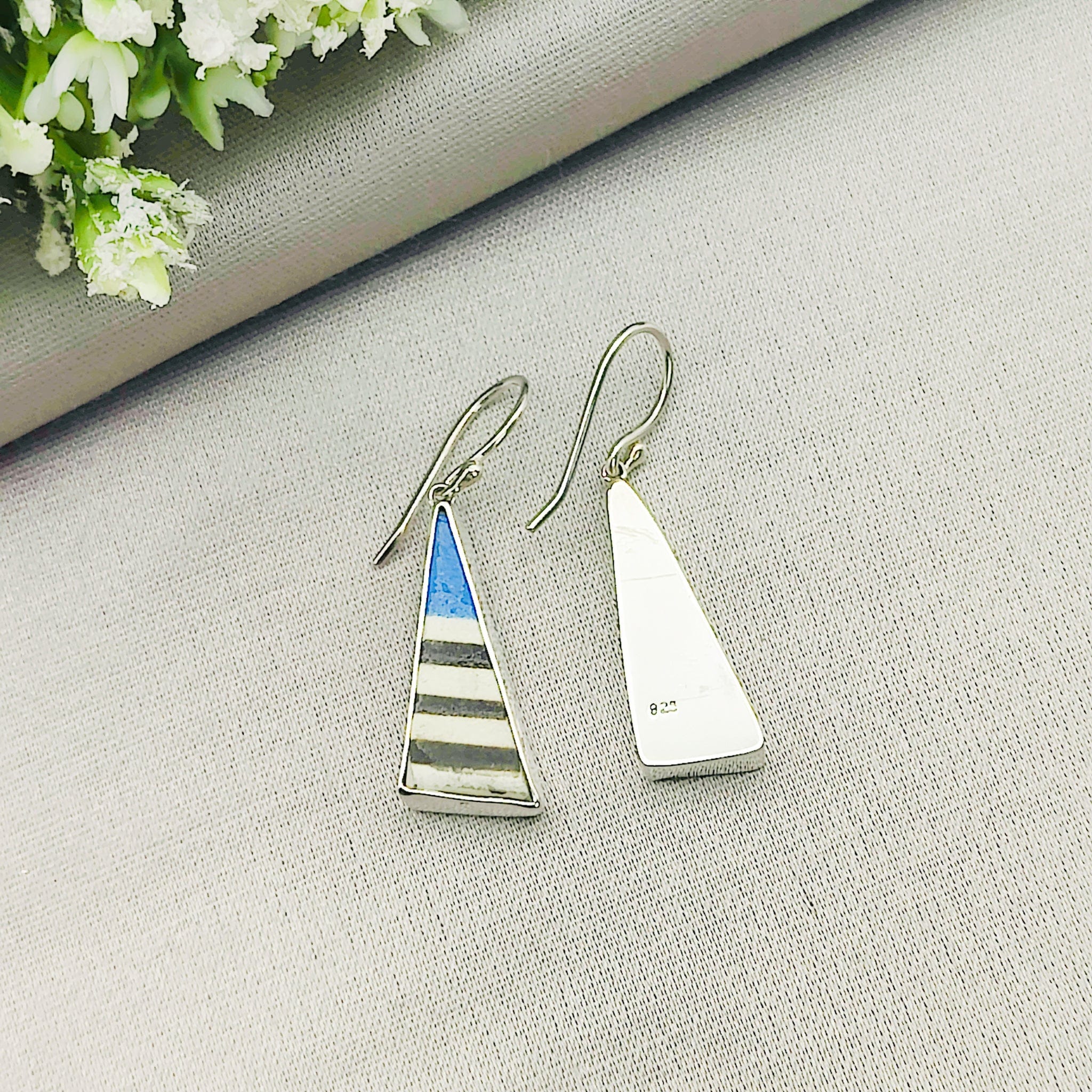 Hepburn and Hughes Art Deco Triangle Earrings | Original Clarice Cliff Pottery | Two options | Sterling Silver