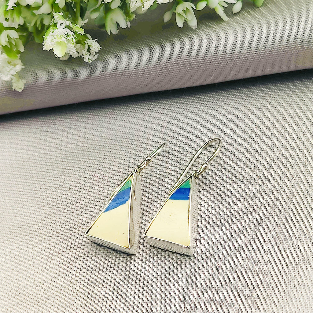 Hepburn and Hughes Art Deco Triangle Earrings | Original Clarice Cliff Pottery | Two options | Sterling Silver