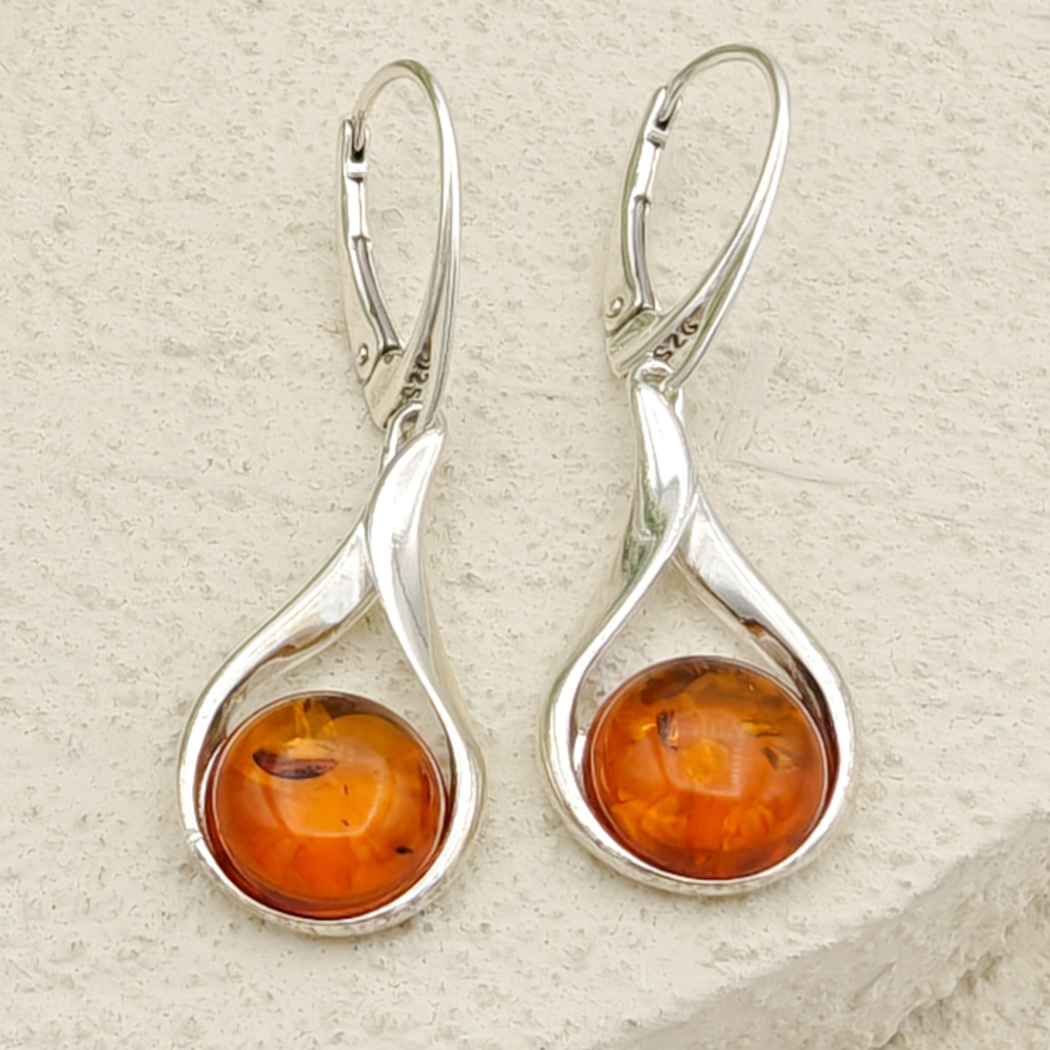 Hepburn and Hughes Baltic Amber Earrings | Hanging Amber | November Gift | Sterling Silver