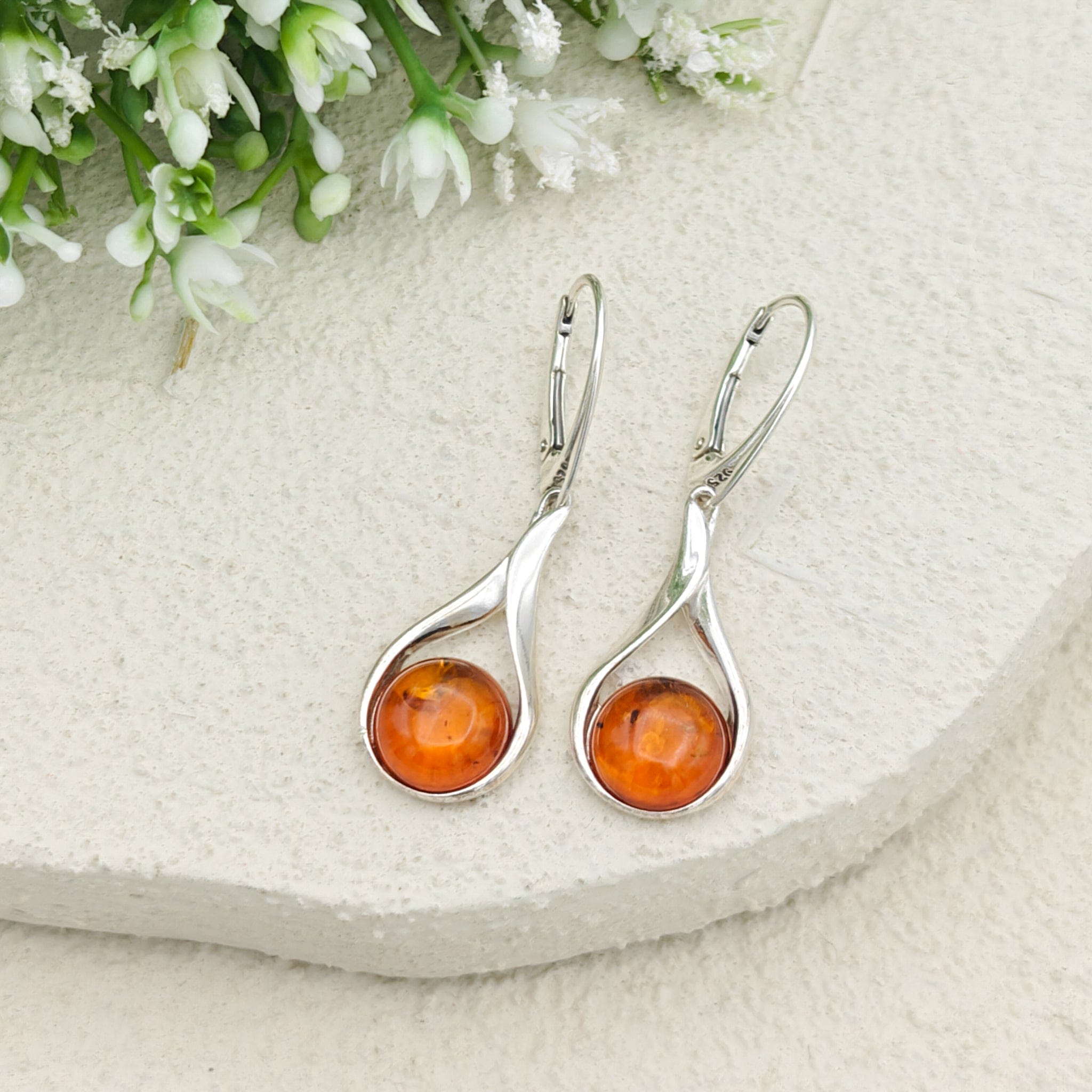 Hepburn and Hughes Baltic Amber Earrings | Hanging Amber | November Gift | Sterling Silver