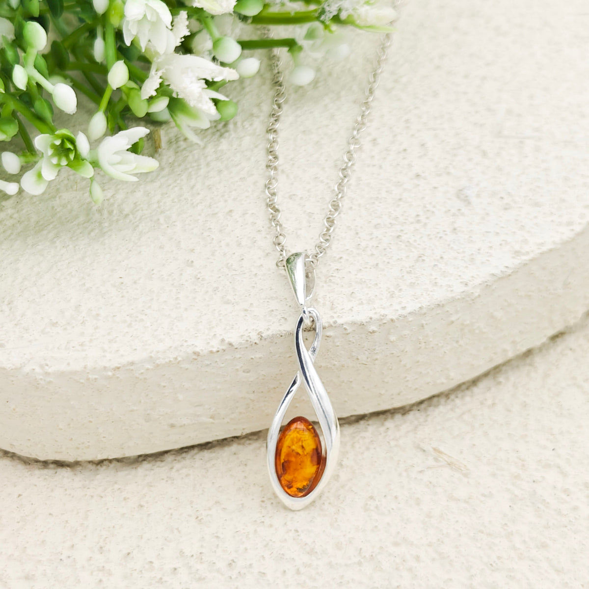 Hepburn and Hughes Baltic Amber Pendant | 20mm hanging Oval | Sterling Silver