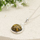 Hepburn and Hughes Baltic Amber Pendant | Cognac or Green | Circular | Sterling Silver