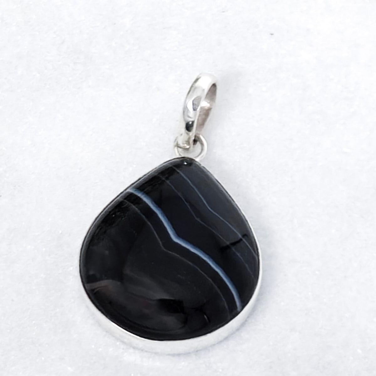 Hepburn and Hughes Banded Black Onyx Pendant | 25mm Teardrop | Leo Gift | Sterling Silver